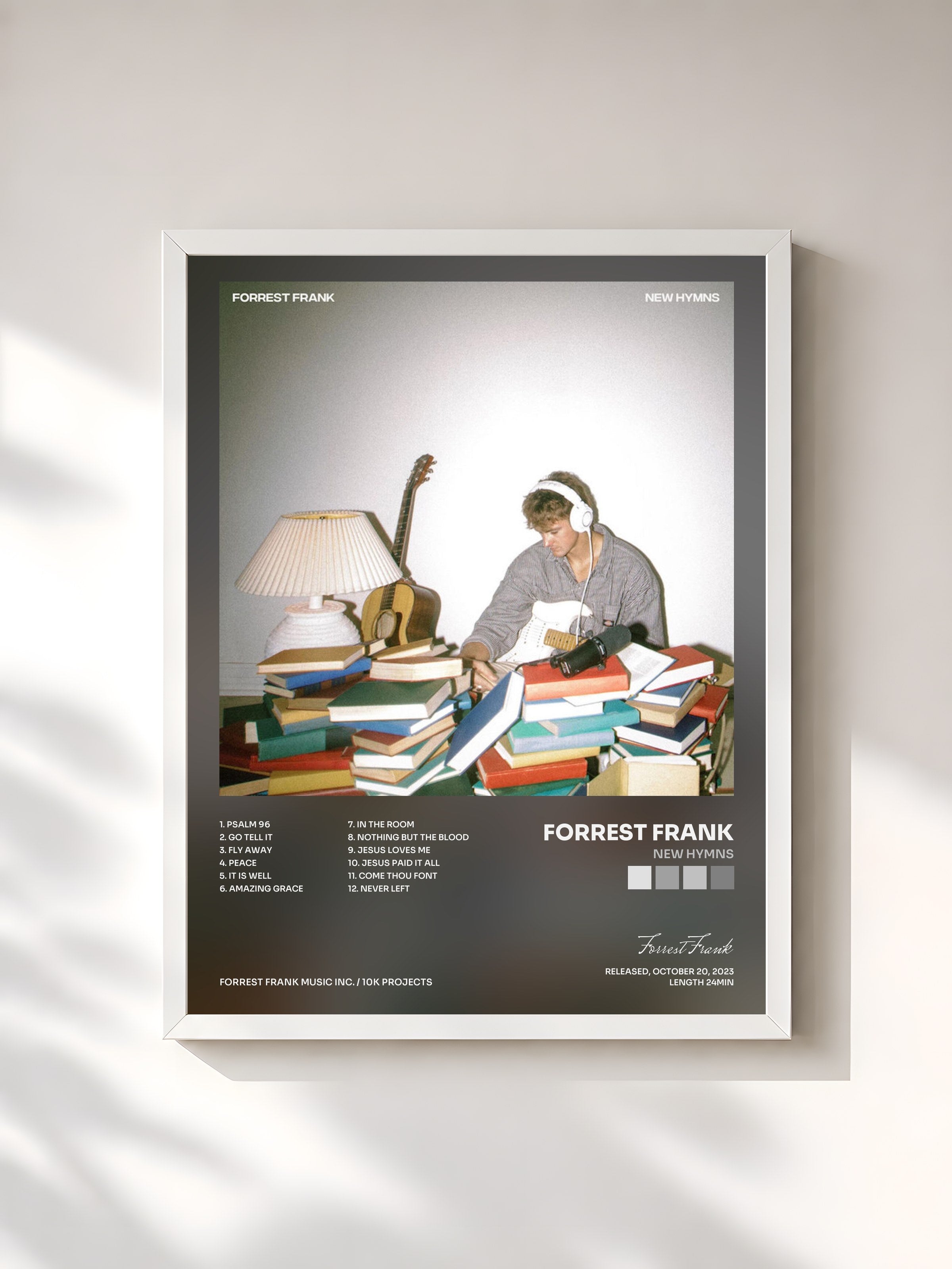 #blanc Tableau de l'album New Hymns de Forrest Frank, cadre blanc, imprimé et encadré en France