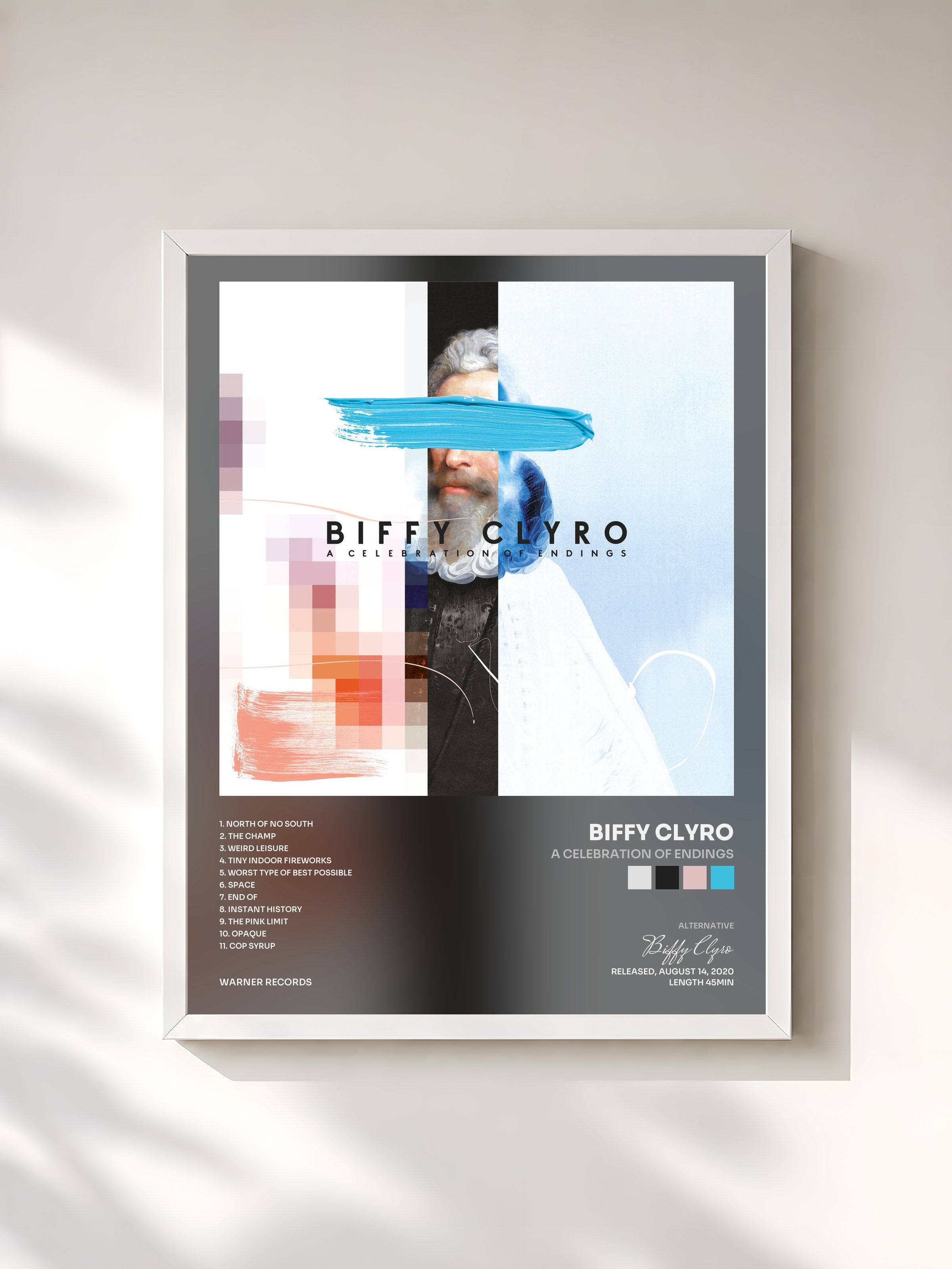#blanc Tableau de l'album A Celebration Of Endings de Biffy Clyro, cadre blanc, imprimé et encadré en France