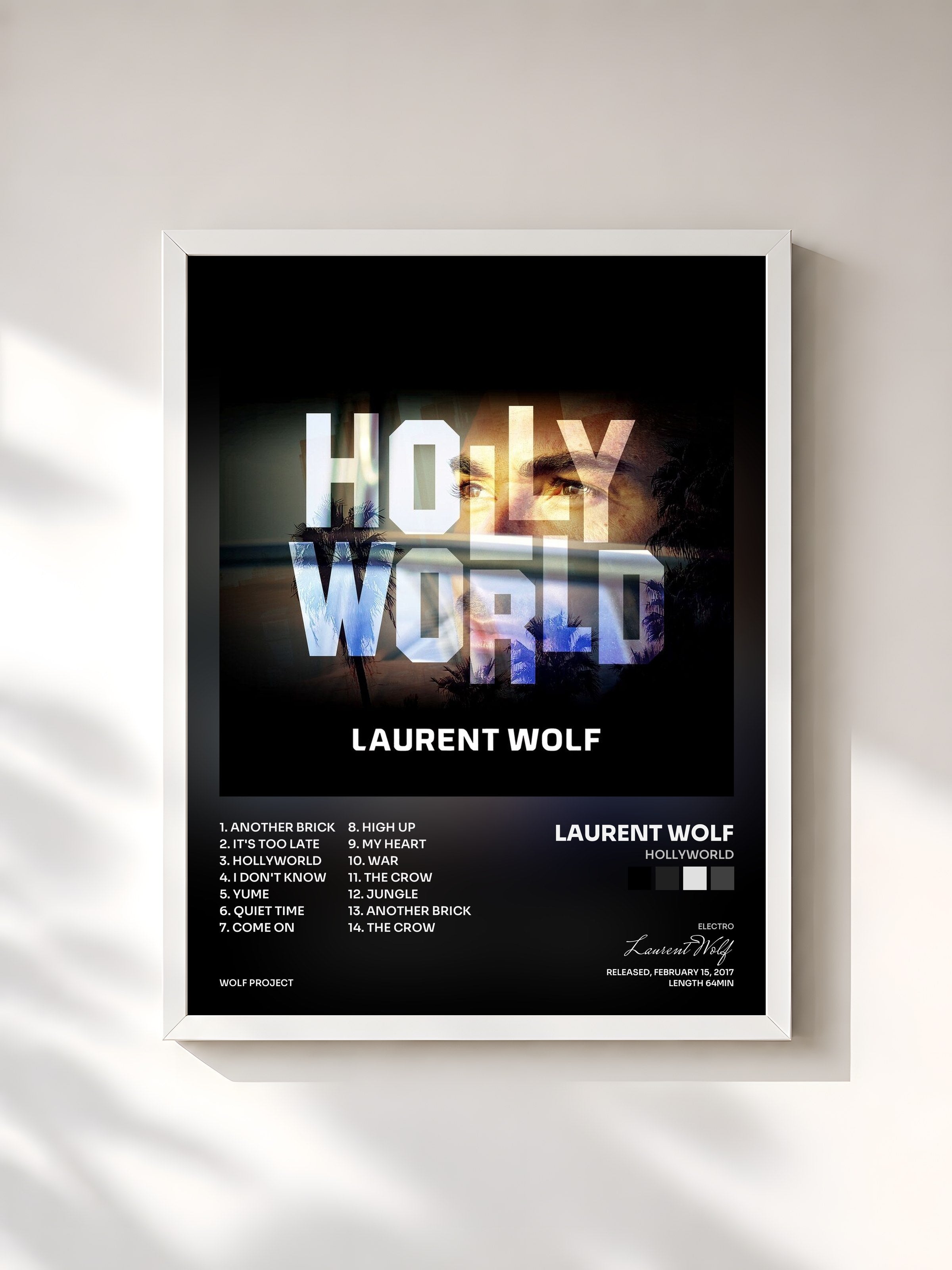 #blanc Tableau de l'album Hollyworld de Laurent Wolf, cadre blanc, imprimé et encadré en France