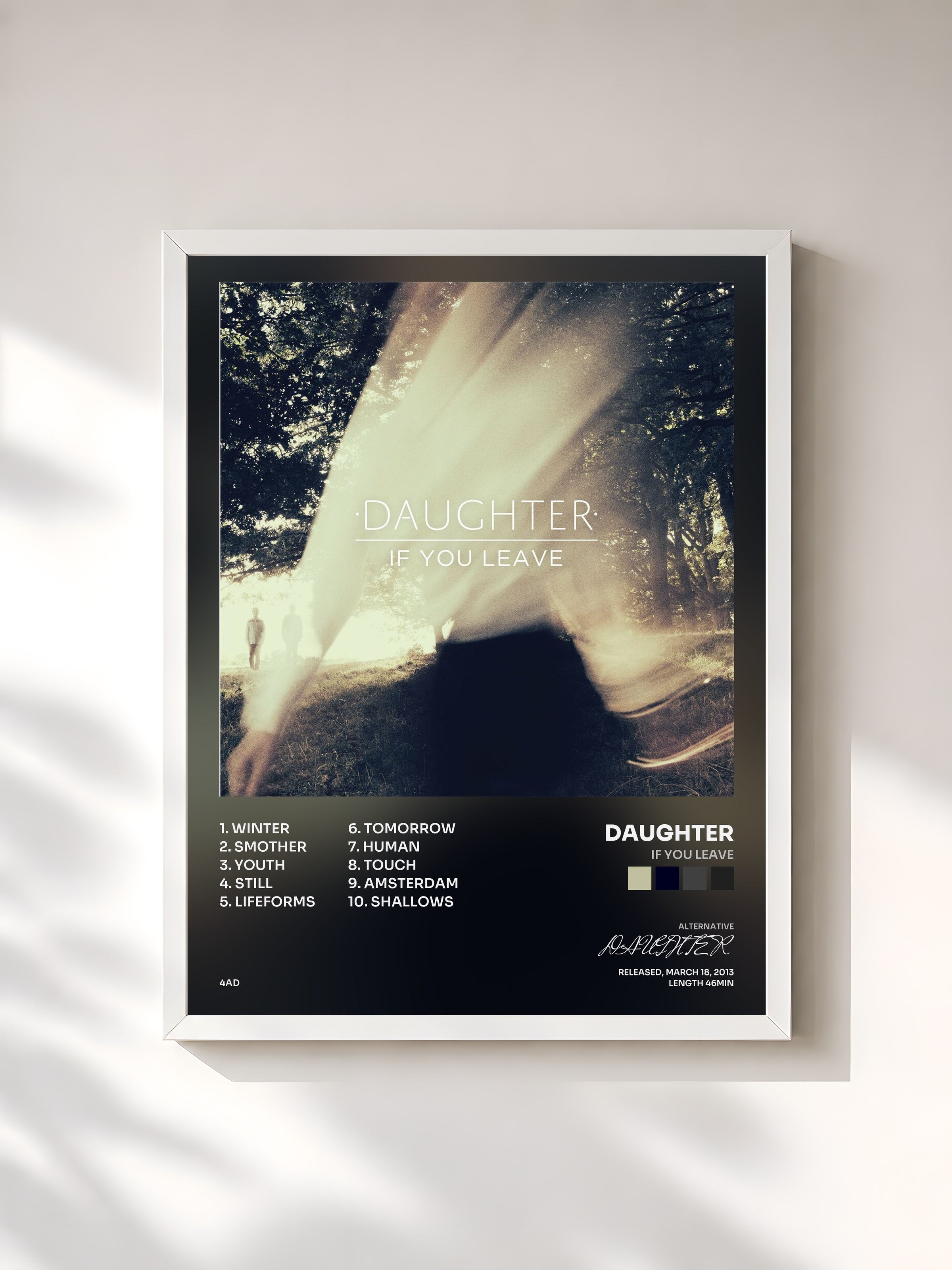 #blanc Tableau de l'album If You Leave de DAUGHTER, cadre blanc, imprimé et encadré en France