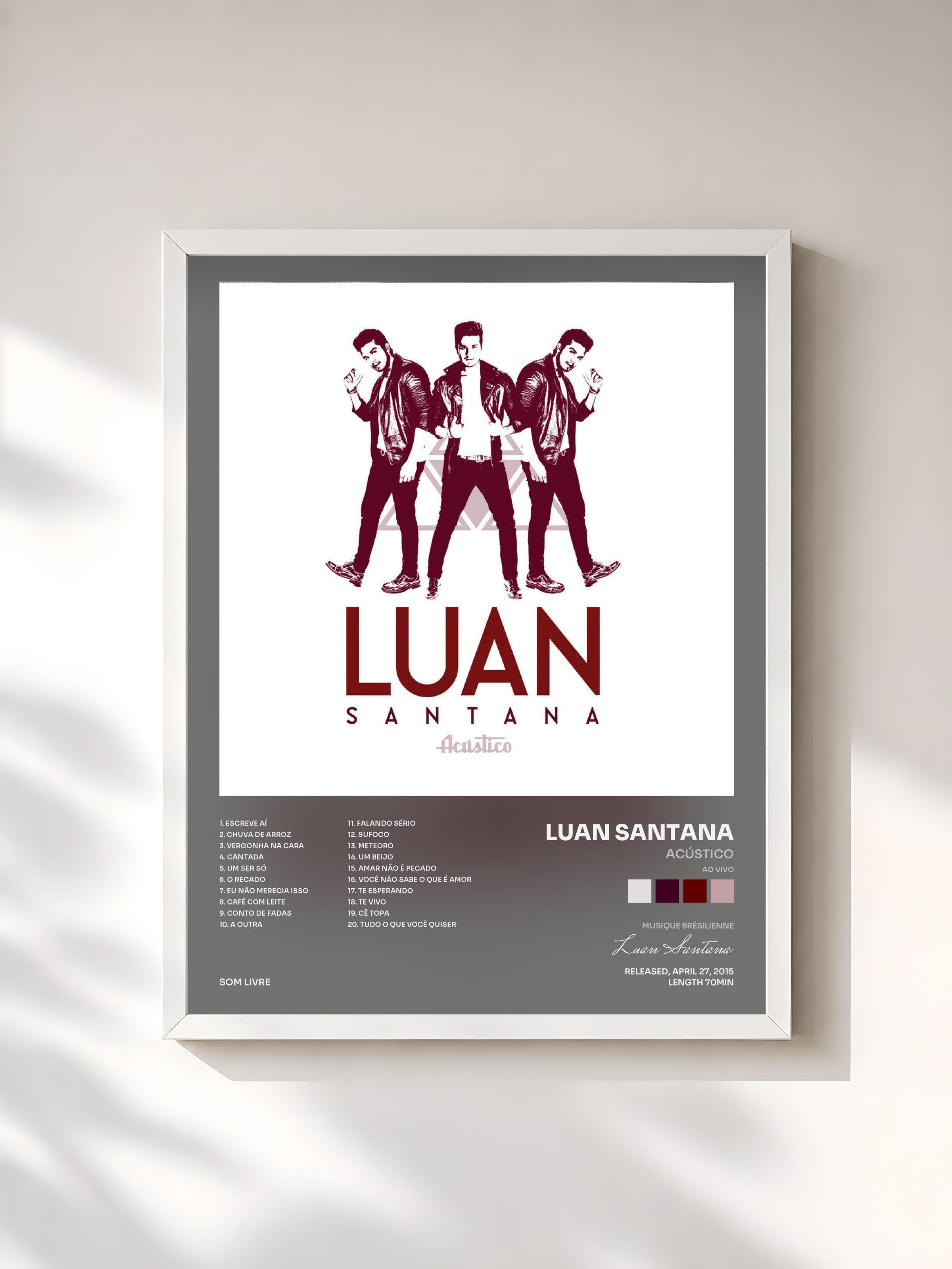 #blanc Tableau de l'album Acústico (Ao Vivo) de Luan Santana, cadre blanc, imprimé et encadré en France