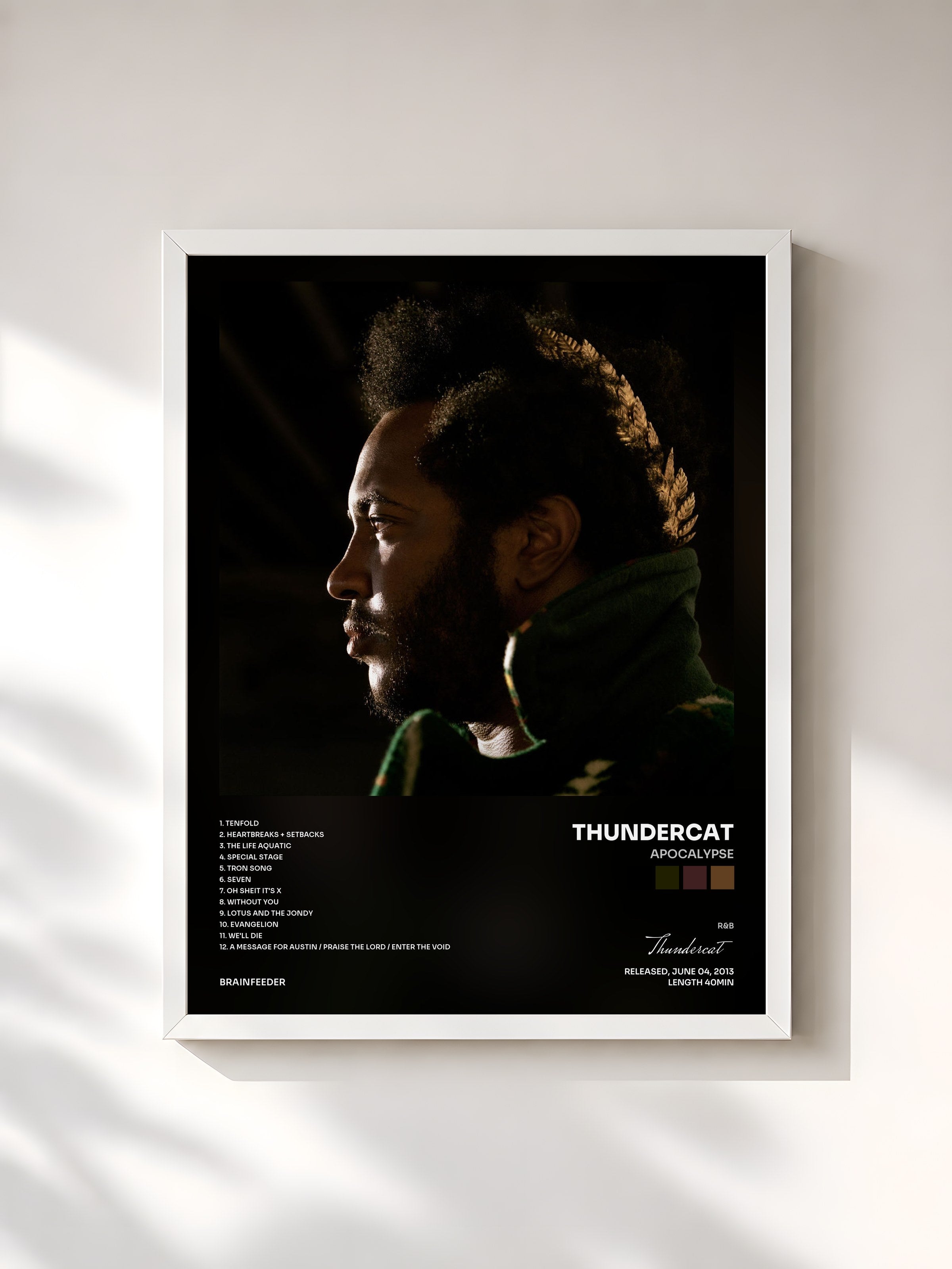 #blanc Tableau de l'album Apocalypse de Thundercat, cadre blanc, imprimé et encadré en France
