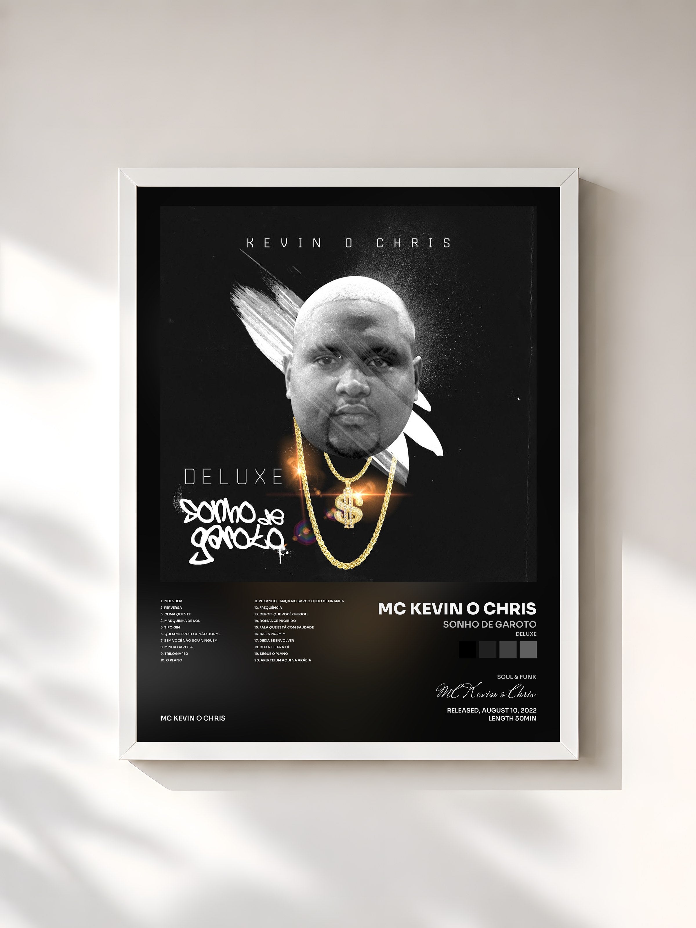 #blanc Tableau de l'album Sonho de Garoto (Deluxe) de MC Kevin o Chris, cadre blanc, imprimé et encadré en France