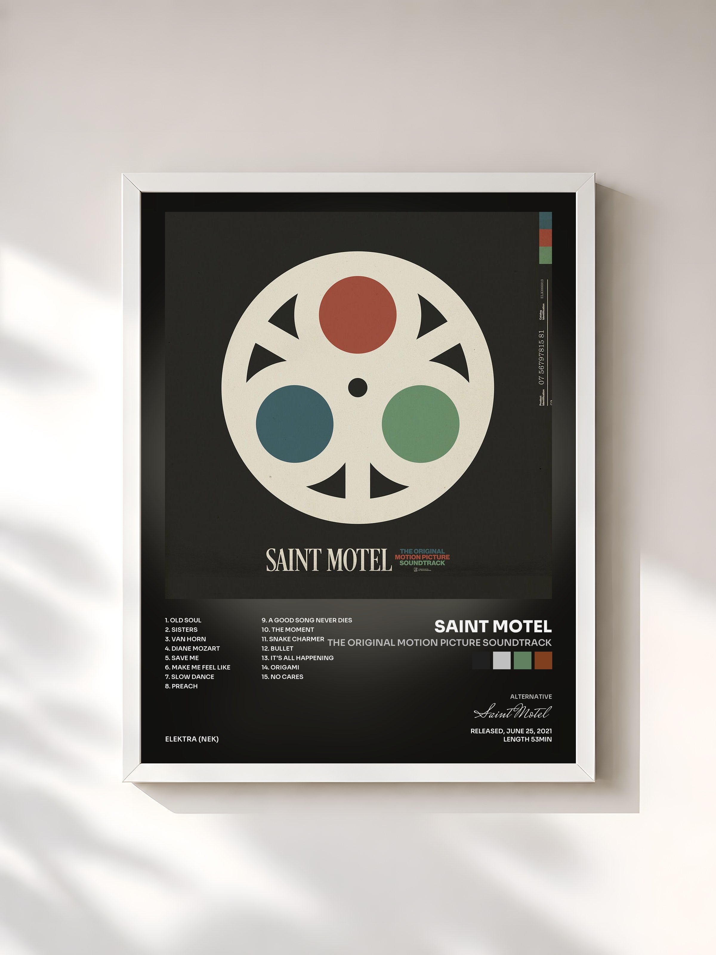 #blanc Tableau de l'album The Original Motion Picture Soundtrack de Saint Motel, cadre blanc, imprimé et encadré en France