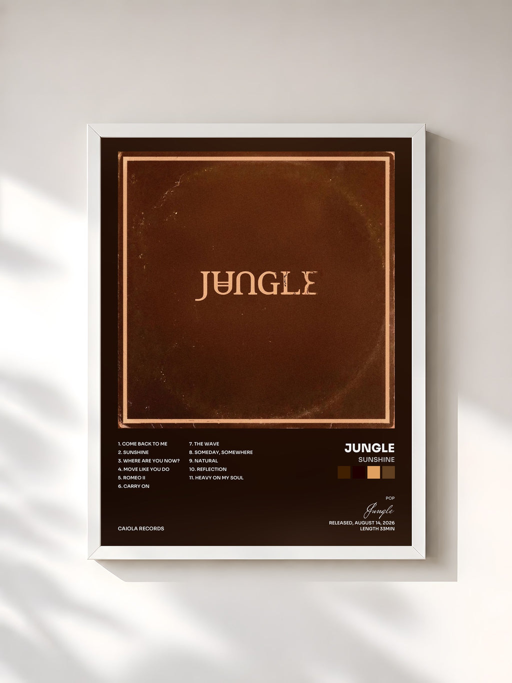 #blanc Tableau de l'album Sunshine de Jungle, cadre blanc, imprimé et encadré en France