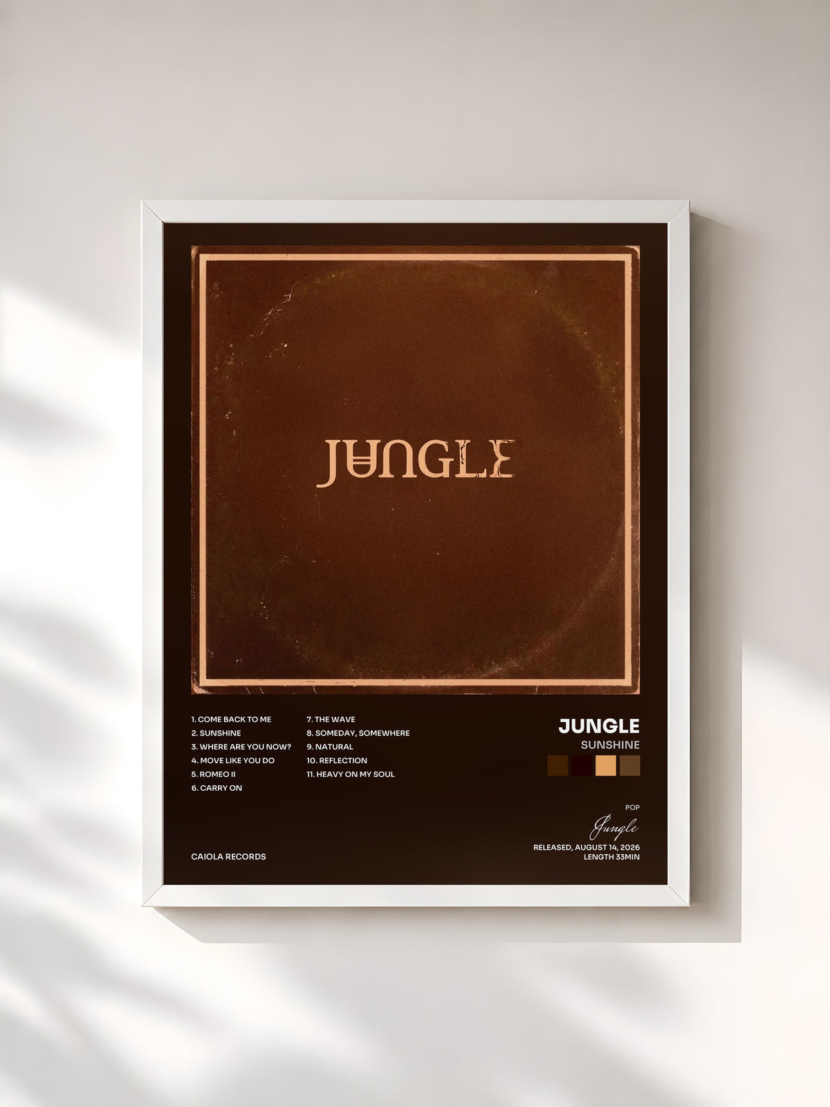 #blanc Tableau de l'album Sunshine de Jungle, cadre blanc, imprimé et encadré en France