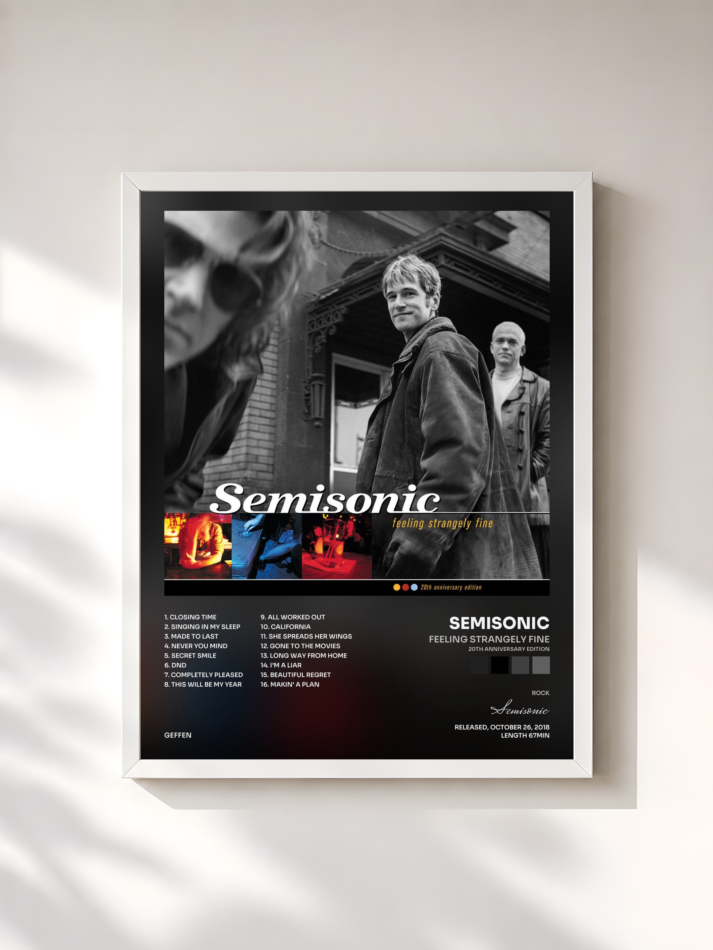 #blanc Tableau de l'album Feeling Strangely Fine (20th Anniversary Edition) de Semisonic, cadre blanc, imprimé et encadré en France