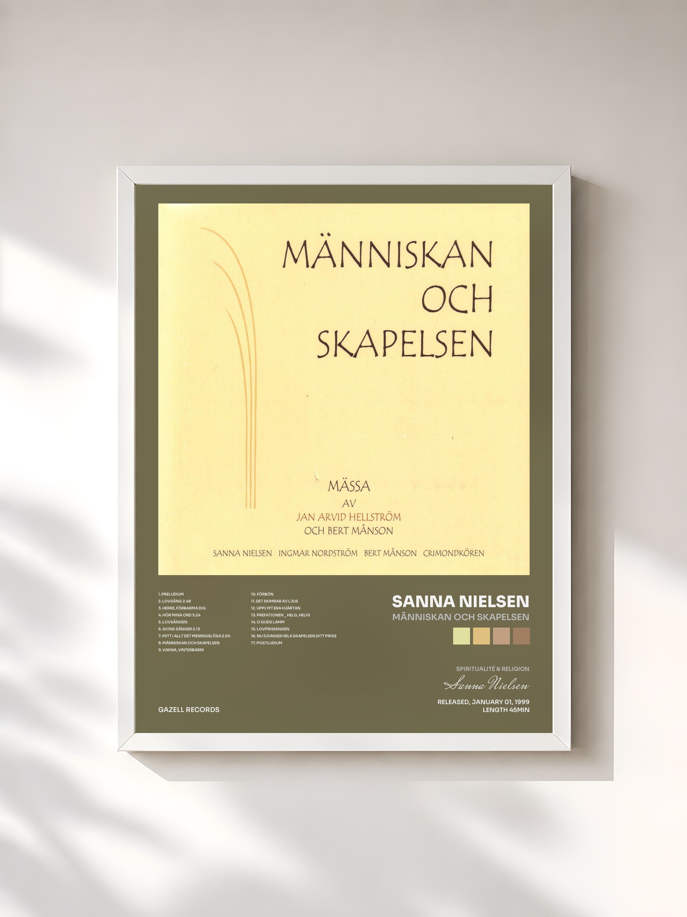 #blanc Tableau de l'album Människan och skapelsen de Sanna Nielsen, cadre blanc, imprimé et encadré en France