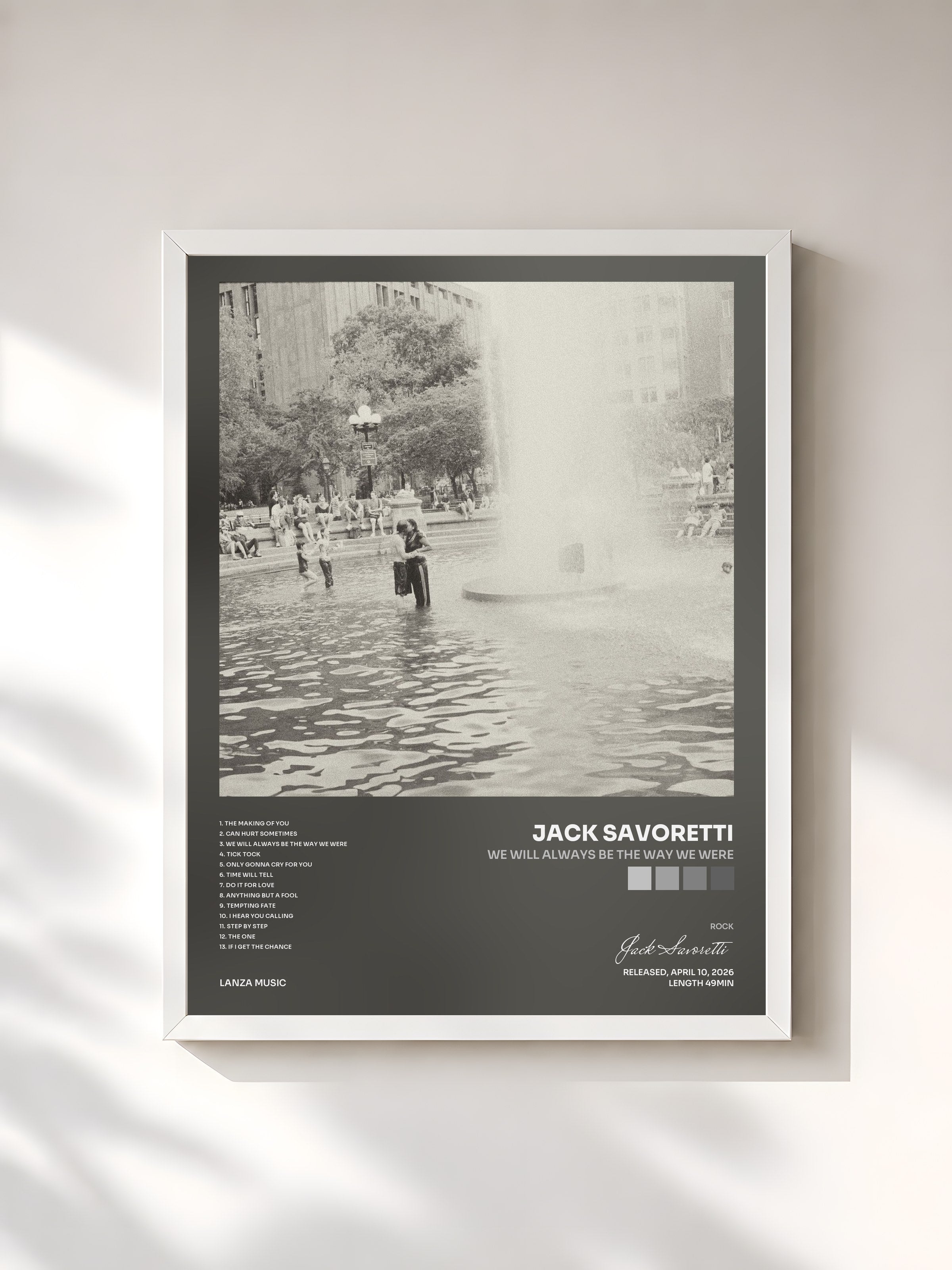 #blanc Tableau de l'album We Will Always Be The Way We Were de Jack Savoretti, cadre blanc, imprimé et encadré en France