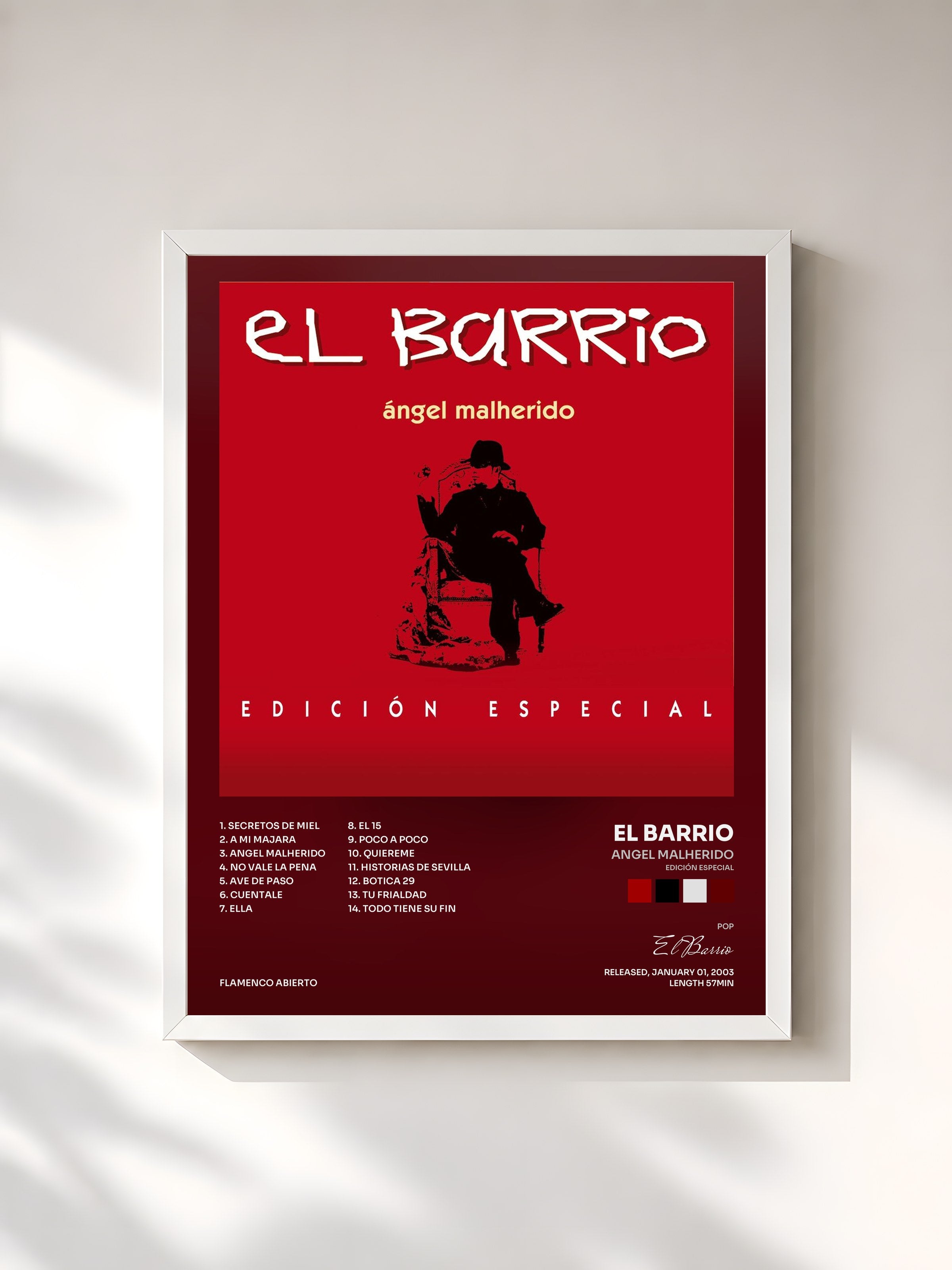 #blanc Tableau de l'album Angel Malherido (Edición Especial) de El Barrio, cadre blanc, imprimé et encadré en France