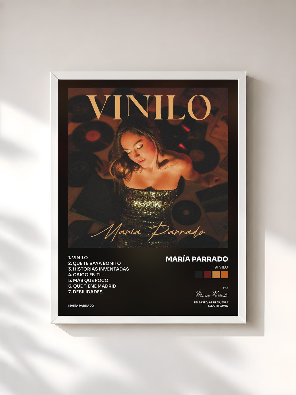 #blanc Tableau de l'album Vinilo de María Parrado, cadre blanc, imprimé et encadré en France