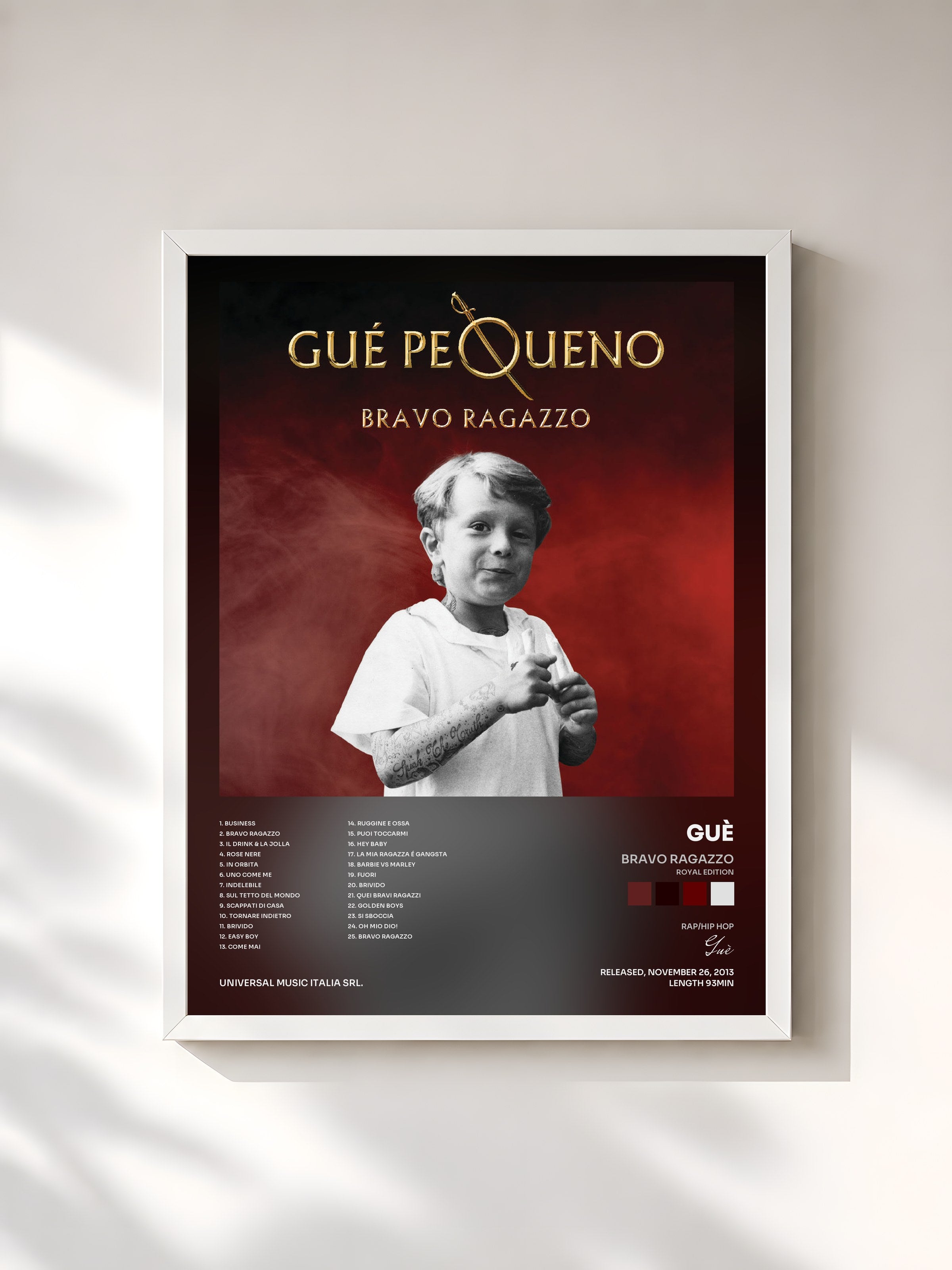 #blanc Tableau de l'album Bravo Ragazzo (Royal Edition) de Guè, cadre blanc, imprimé et encadré en France