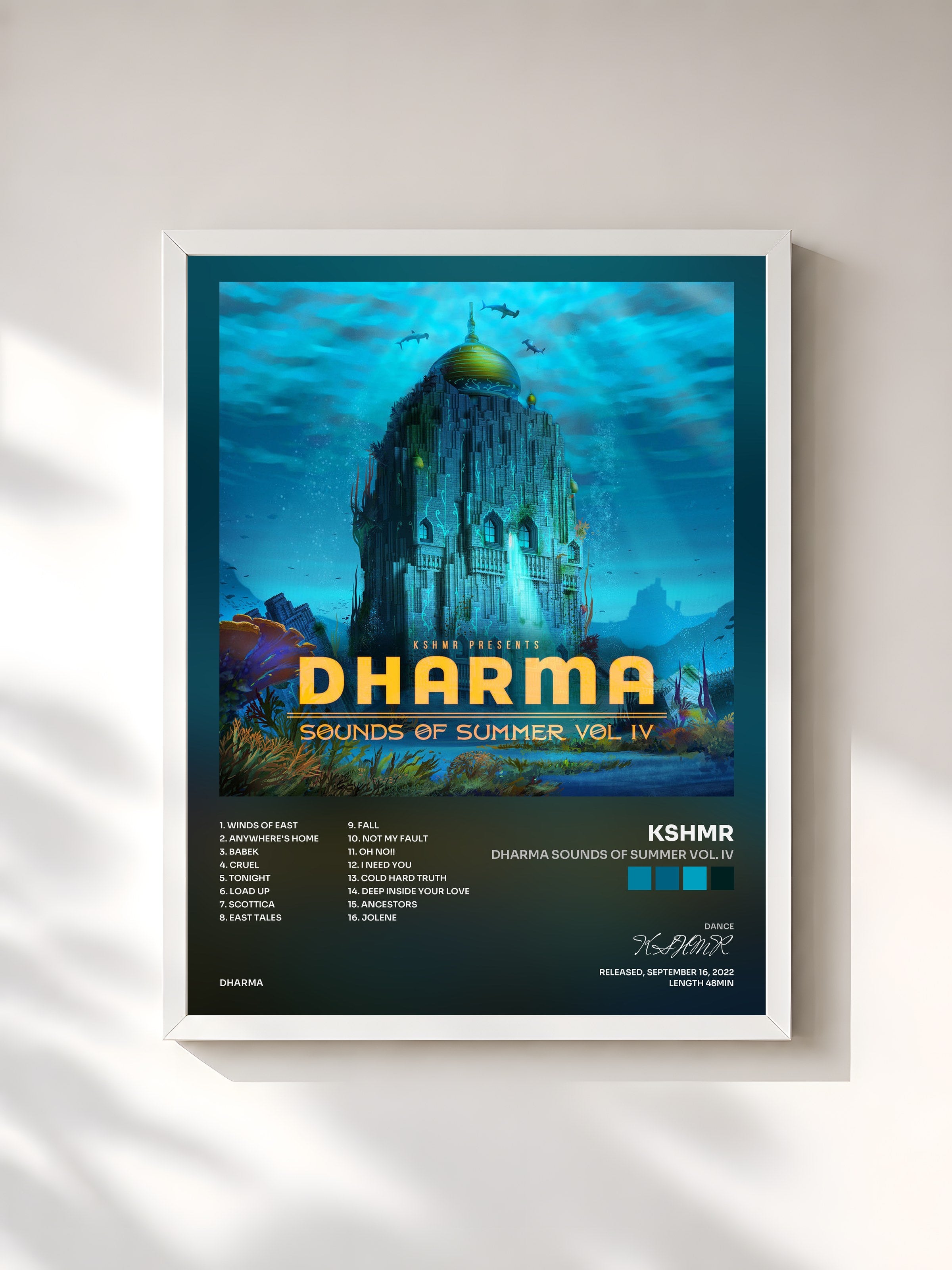 #blanc Tableau de l'album Dharma Sounds Of Summer Vol. IV de KSHMR, cadre blanc, imprimé et encadré en France