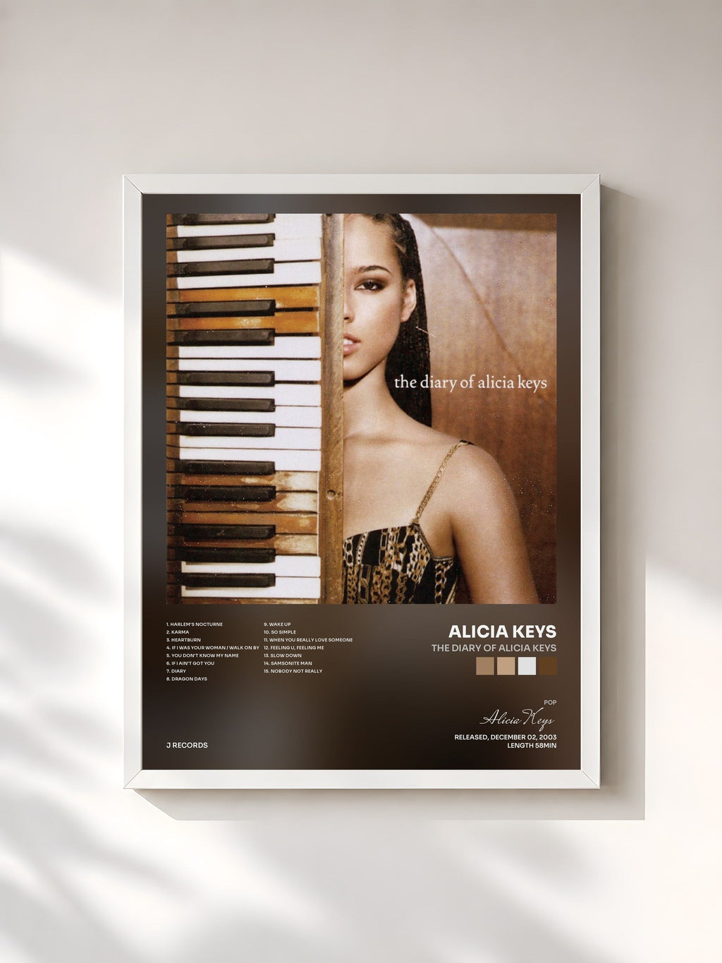 #blanc Tableau de l'album The Diary Of Alicia Keys de Alicia Keys, cadre blanc, imprimé et encadré en France
