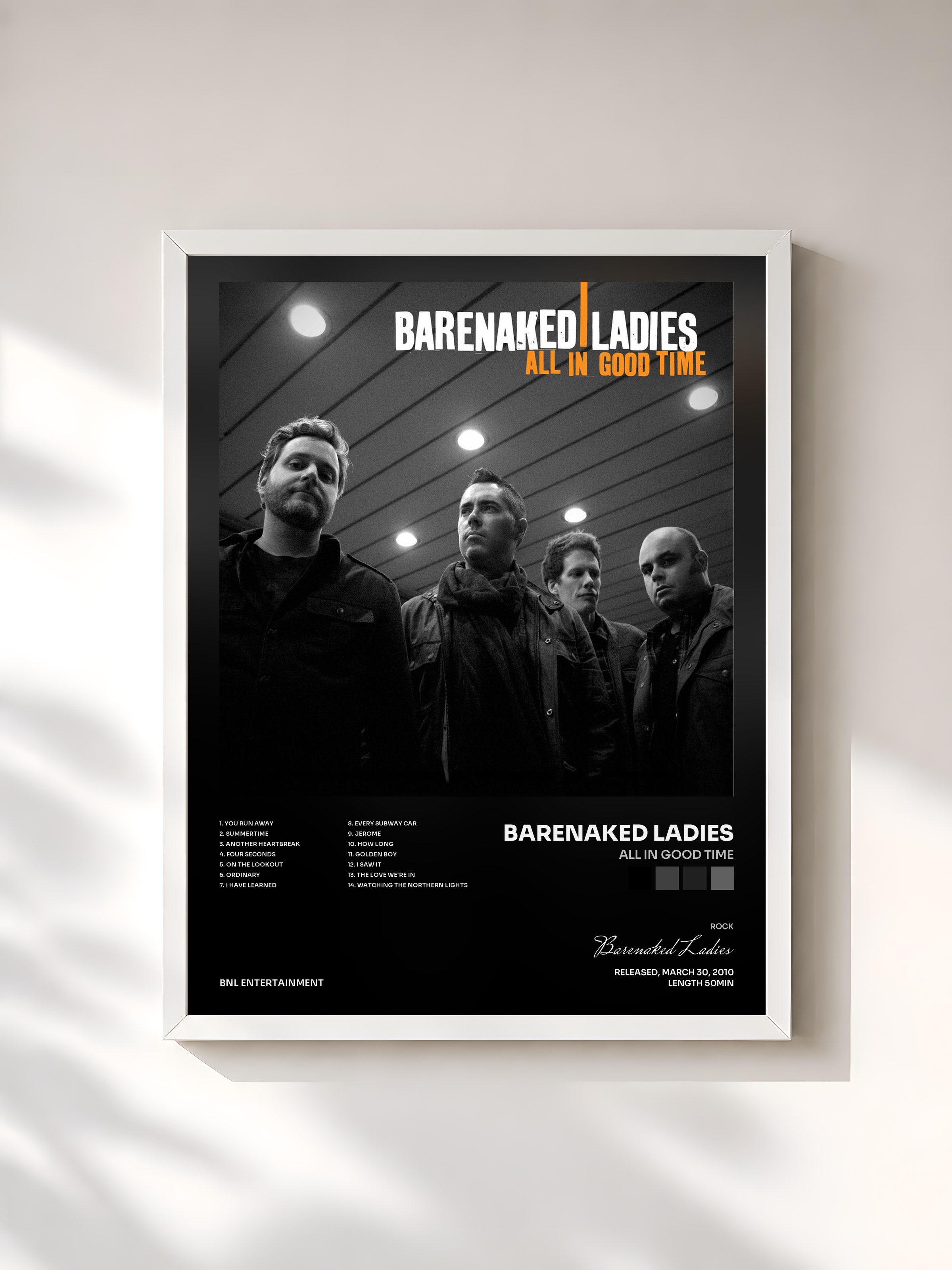#blanc Tableau de l'album All In Good Time de Barenaked Ladies, cadre blanc, imprimé et encadré en France