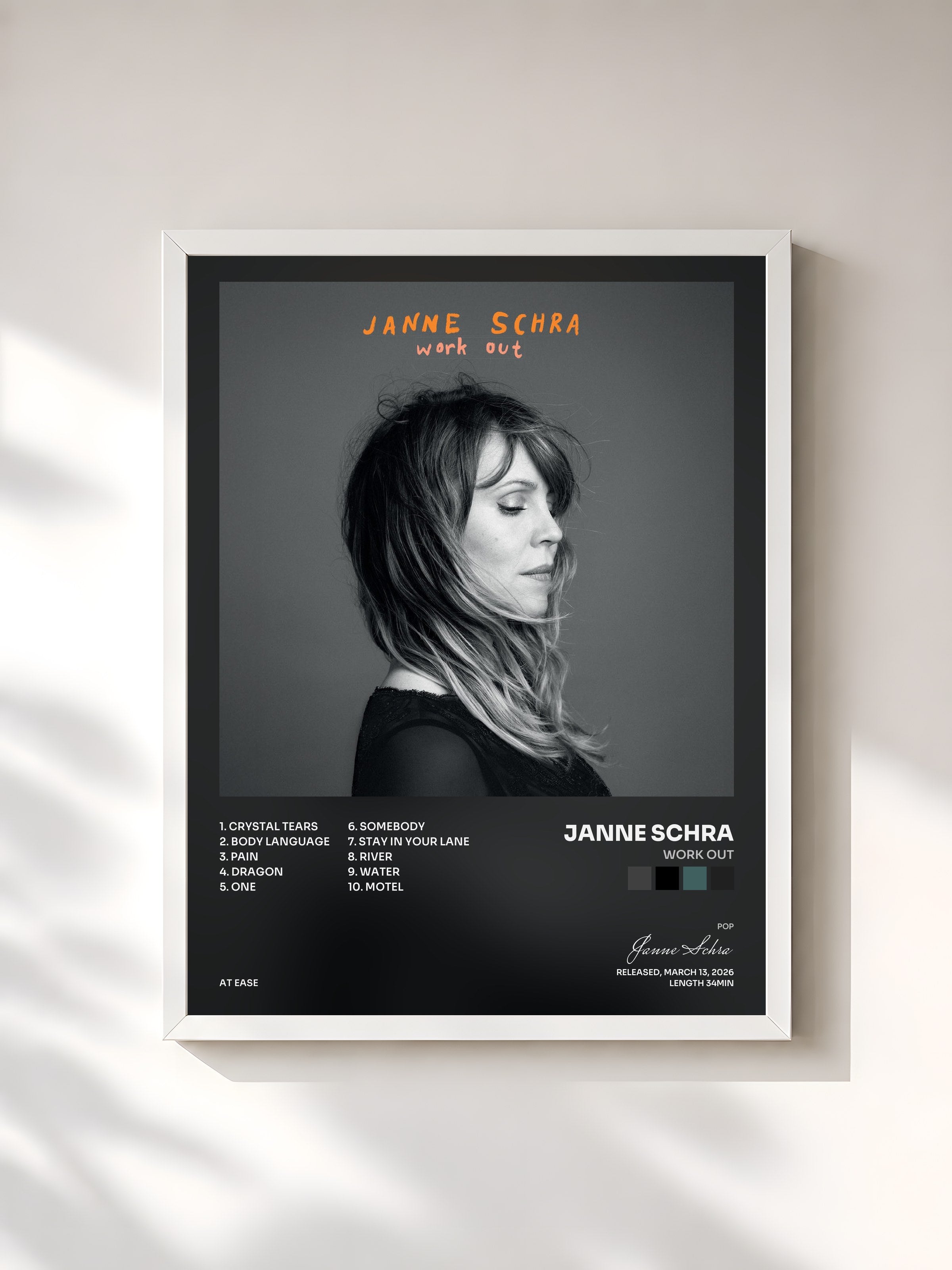 #blanc Tableau de l'album Work Out de Janne Schra, cadre blanc, imprimé et encadré en France