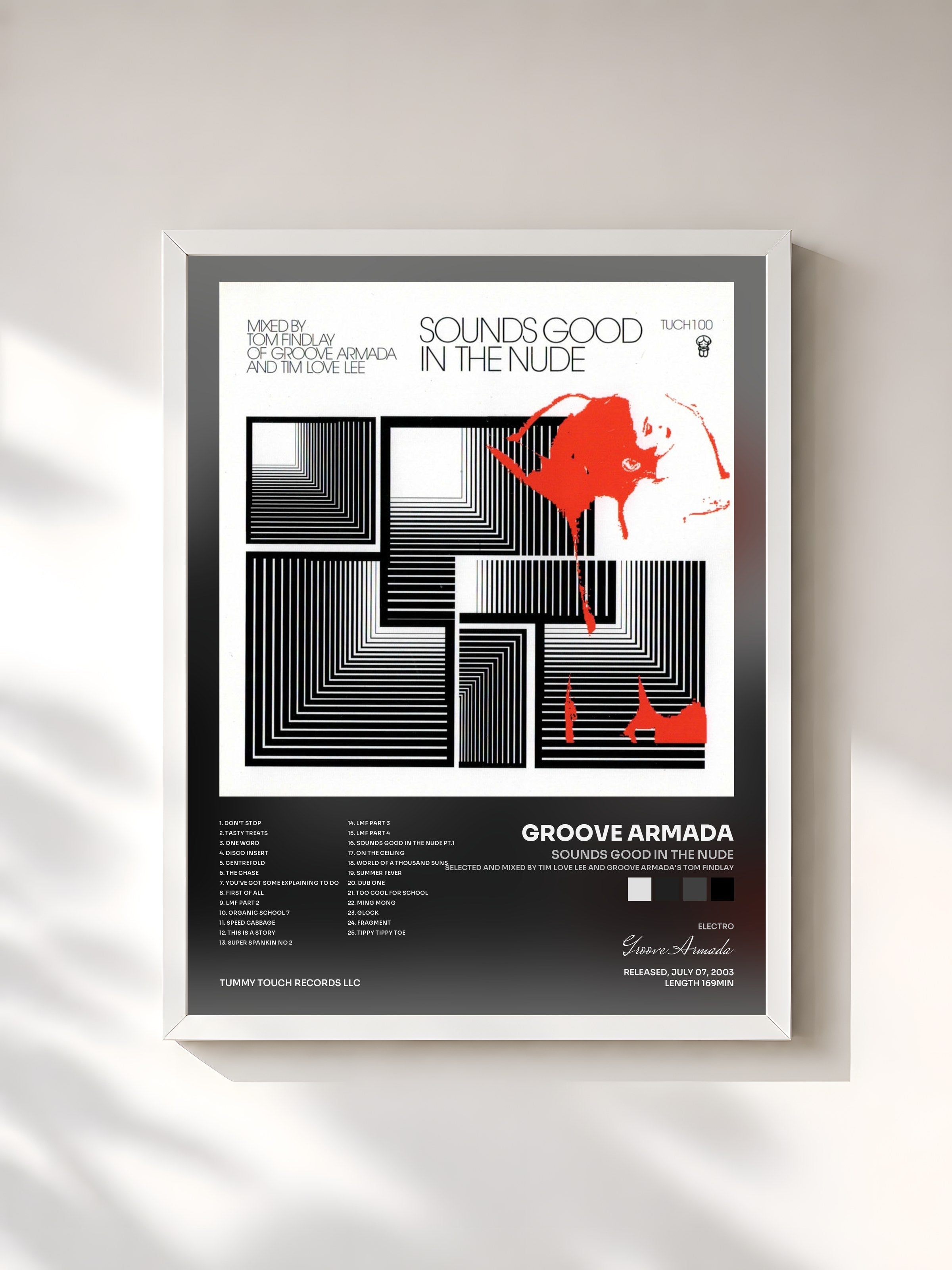 #blanc Tableau de l'album Sounds Good In The Nude (Selected and Mixed by Tim Love Lee and Groove Armada's Tom Findlay) de Groove Armada, cadre blanc, imprimé et encadré en France