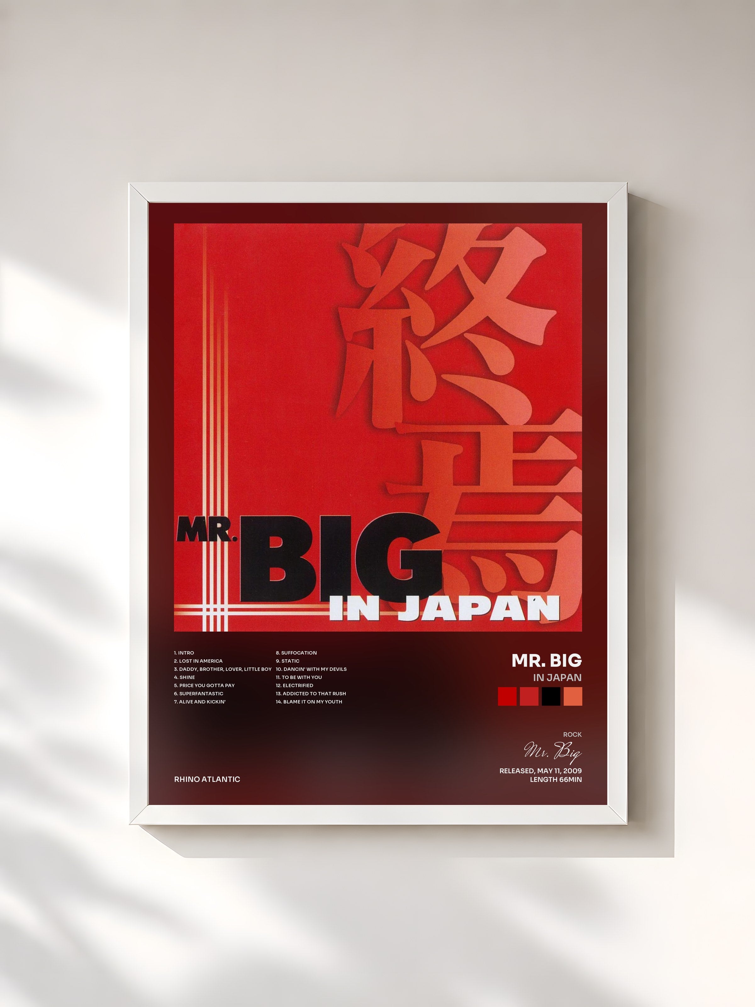 #blanc Tableau de l'album In Japan de Mr. Big, cadre blanc, imprimé et encadré en France