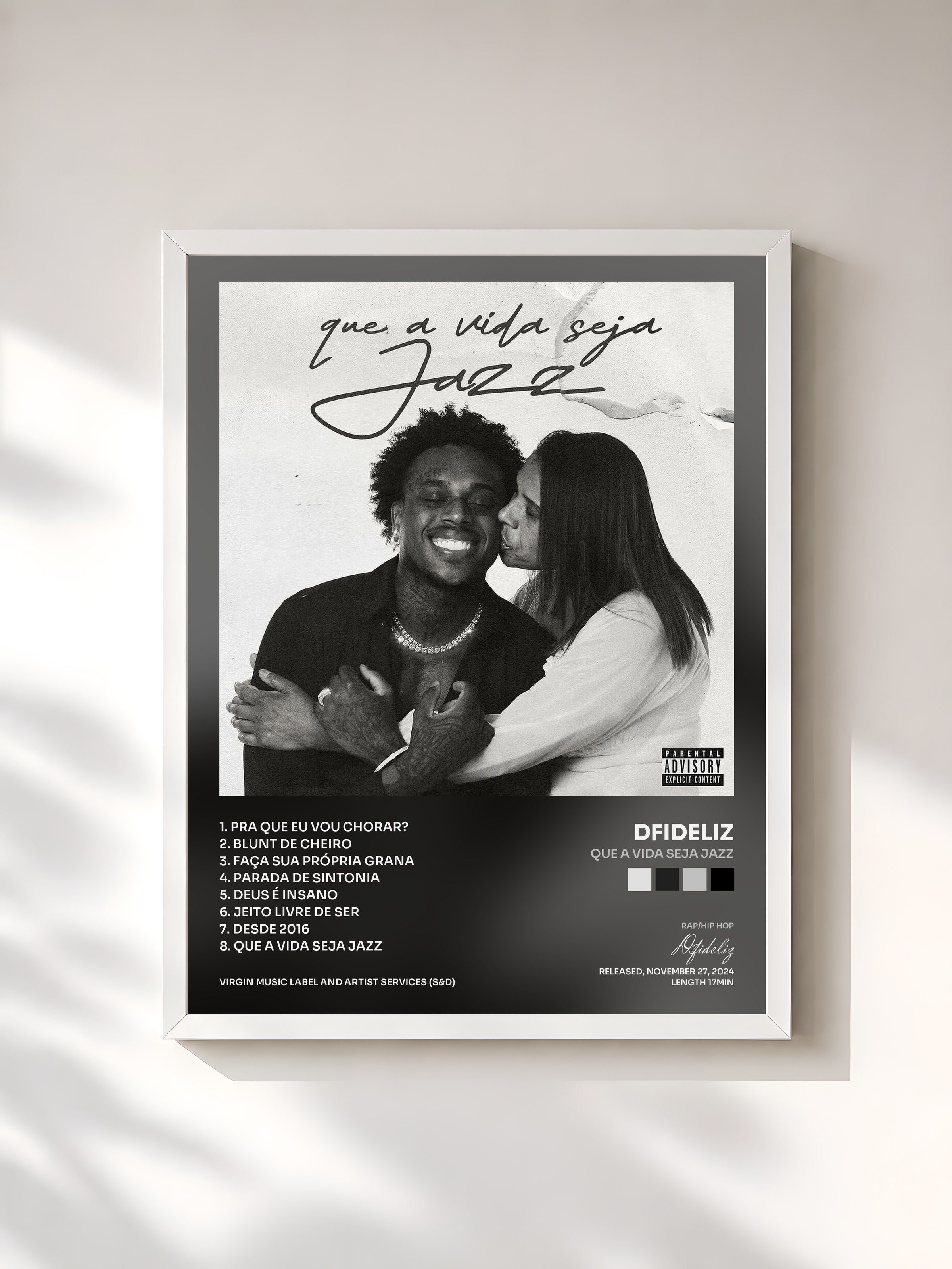 #blanc Tableau de l'album Que A Vida Seja Jazz de Dfideliz, cadre blanc, imprimé et encadré en France