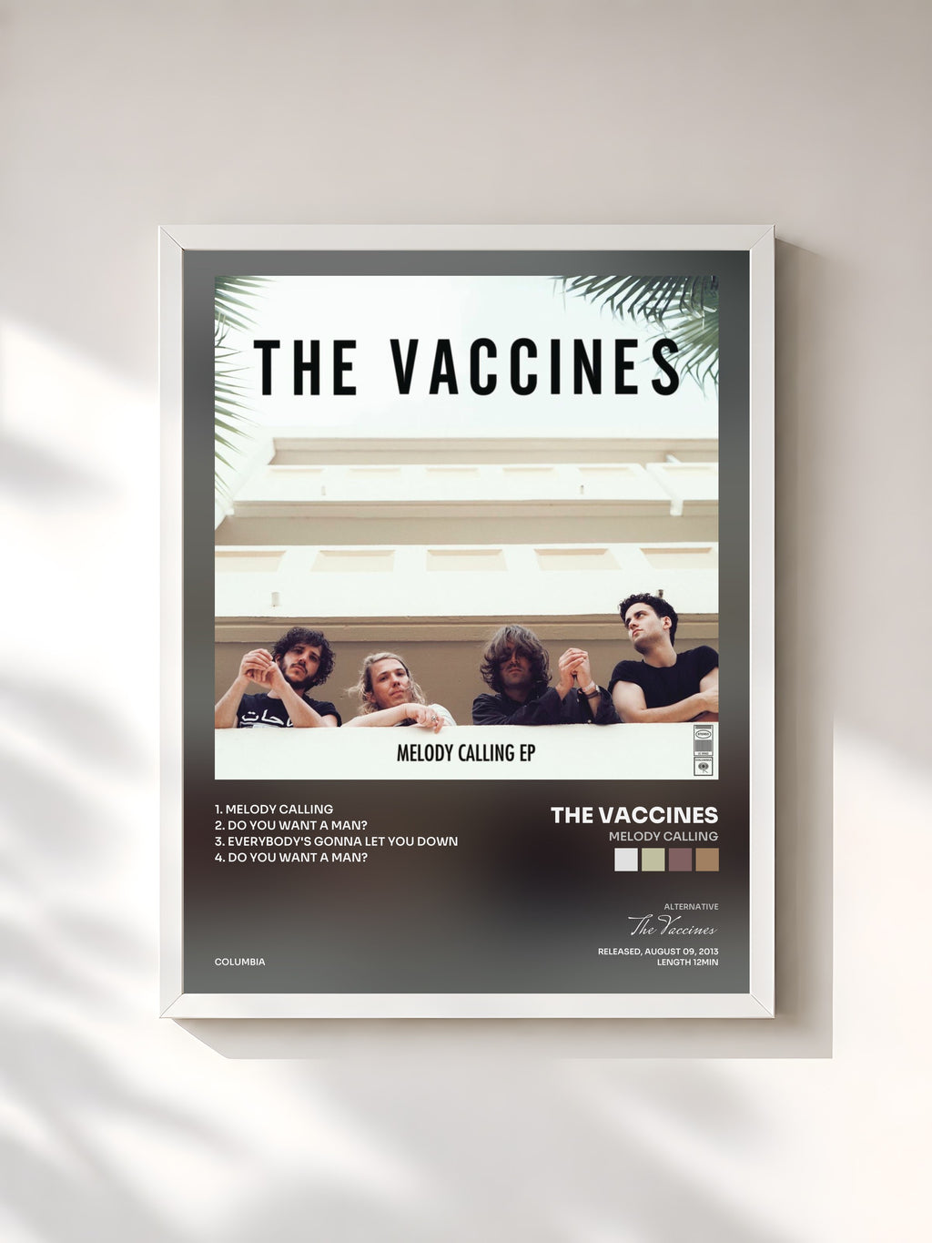 #blanc Tableau de l'album Melody Calling de The Vaccines, cadre blanc, imprimé et encadré en France