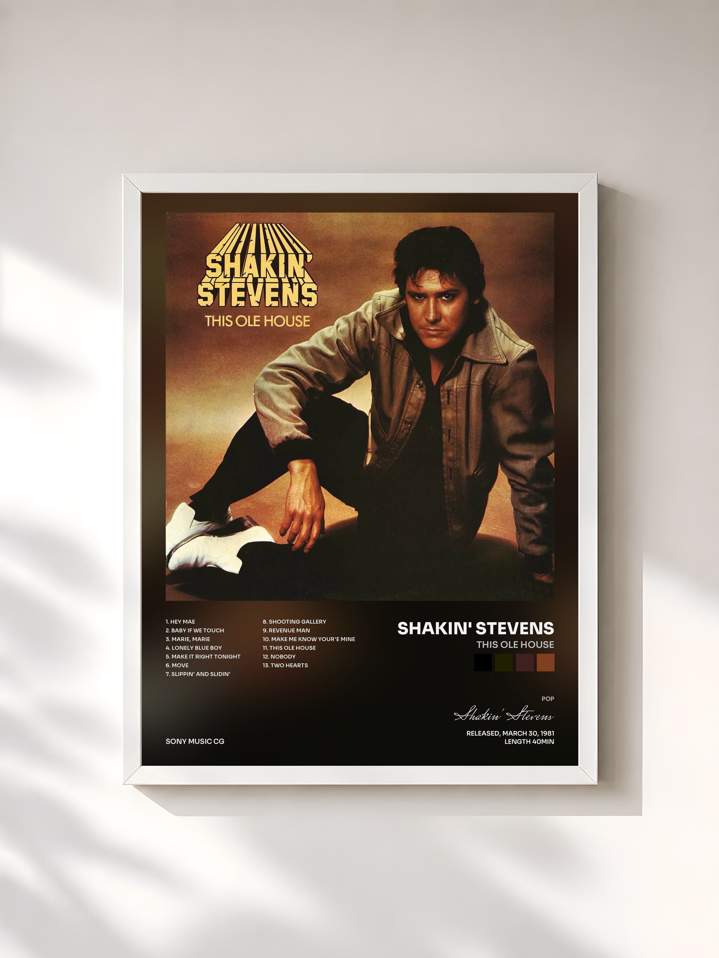 #blanc Tableau de l'album This Ole House de Shakin' Stevens, cadre blanc, imprimé et encadré en France