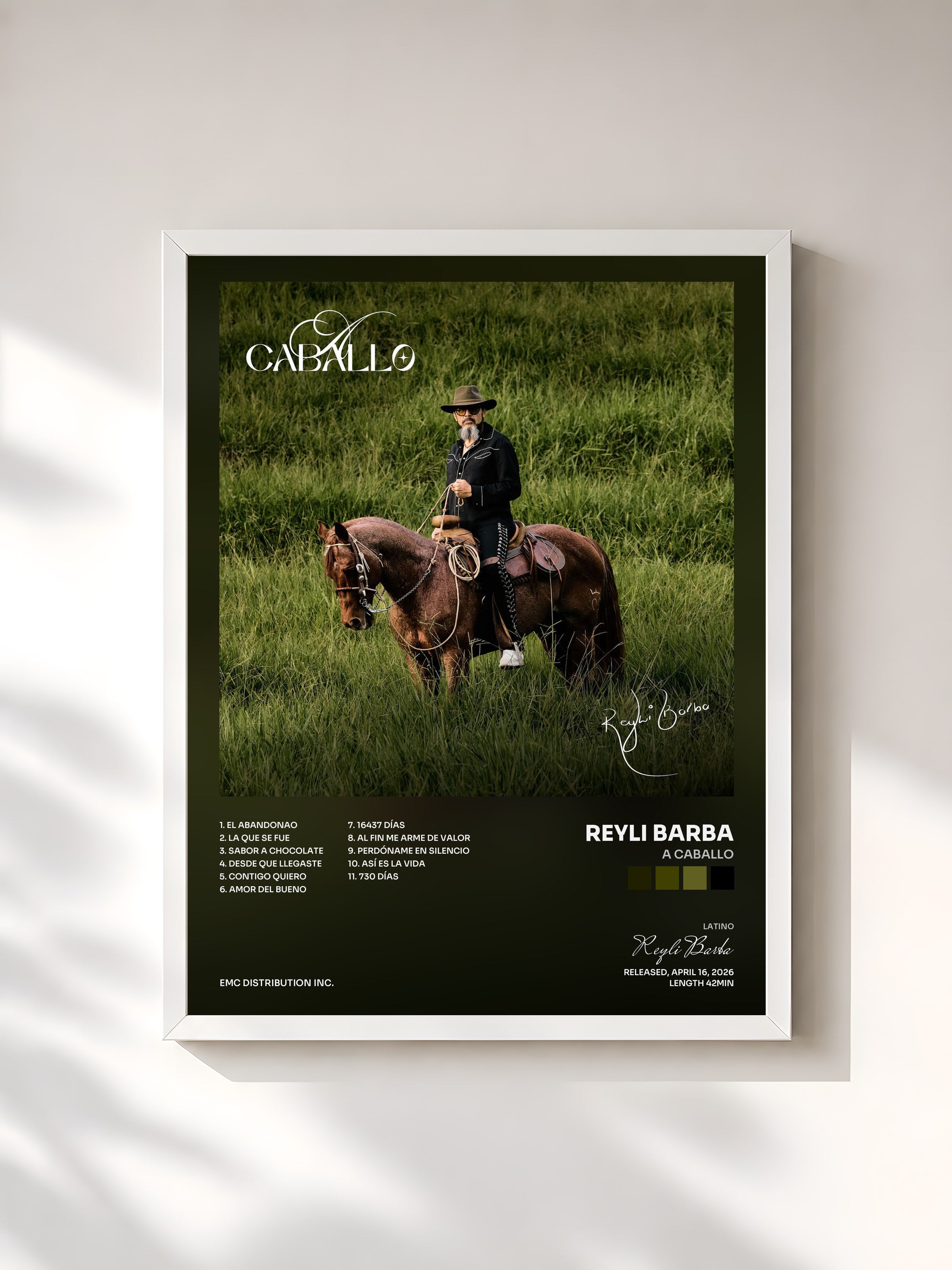 #blanc Tableau de l'album A Caballo de Reyli Barba, cadre blanc, imprimé et encadré en France