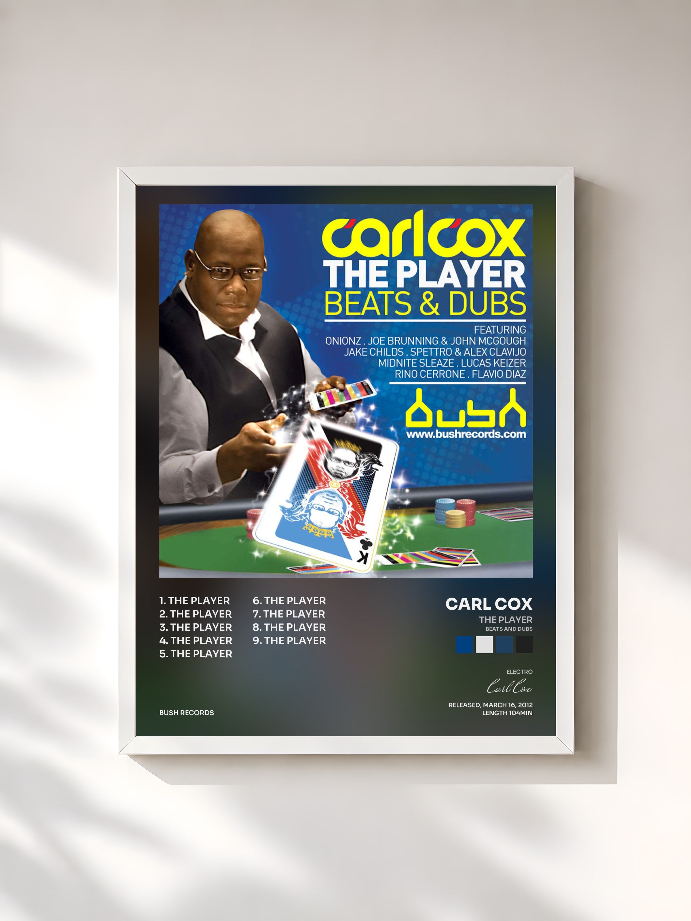 #blanc Tableau de l'album The Player (Beats and Dubs) [Remixes] de Carl Cox, cadre blanc, imprimé et encadré en France