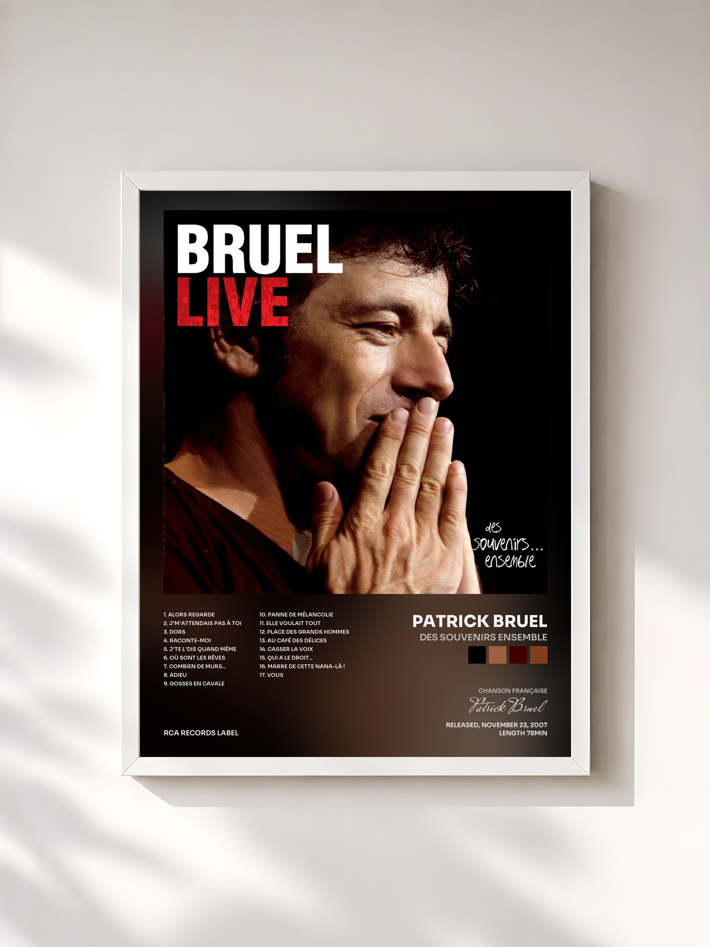 #blanc Tableau de l'album Des souvenirs ensemble de Patrick Bruel, cadre blanc, imprimé et encadré en France