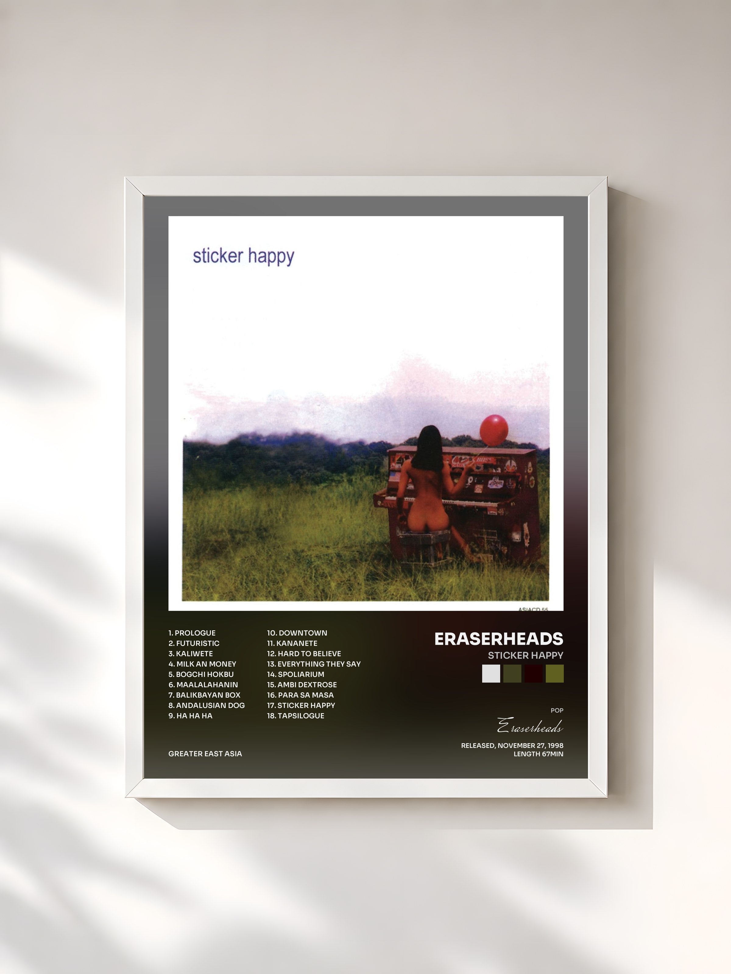 #blanc Tableau de l'album Sticker Happy de Eraserheads, cadre blanc, imprimé et encadré en France