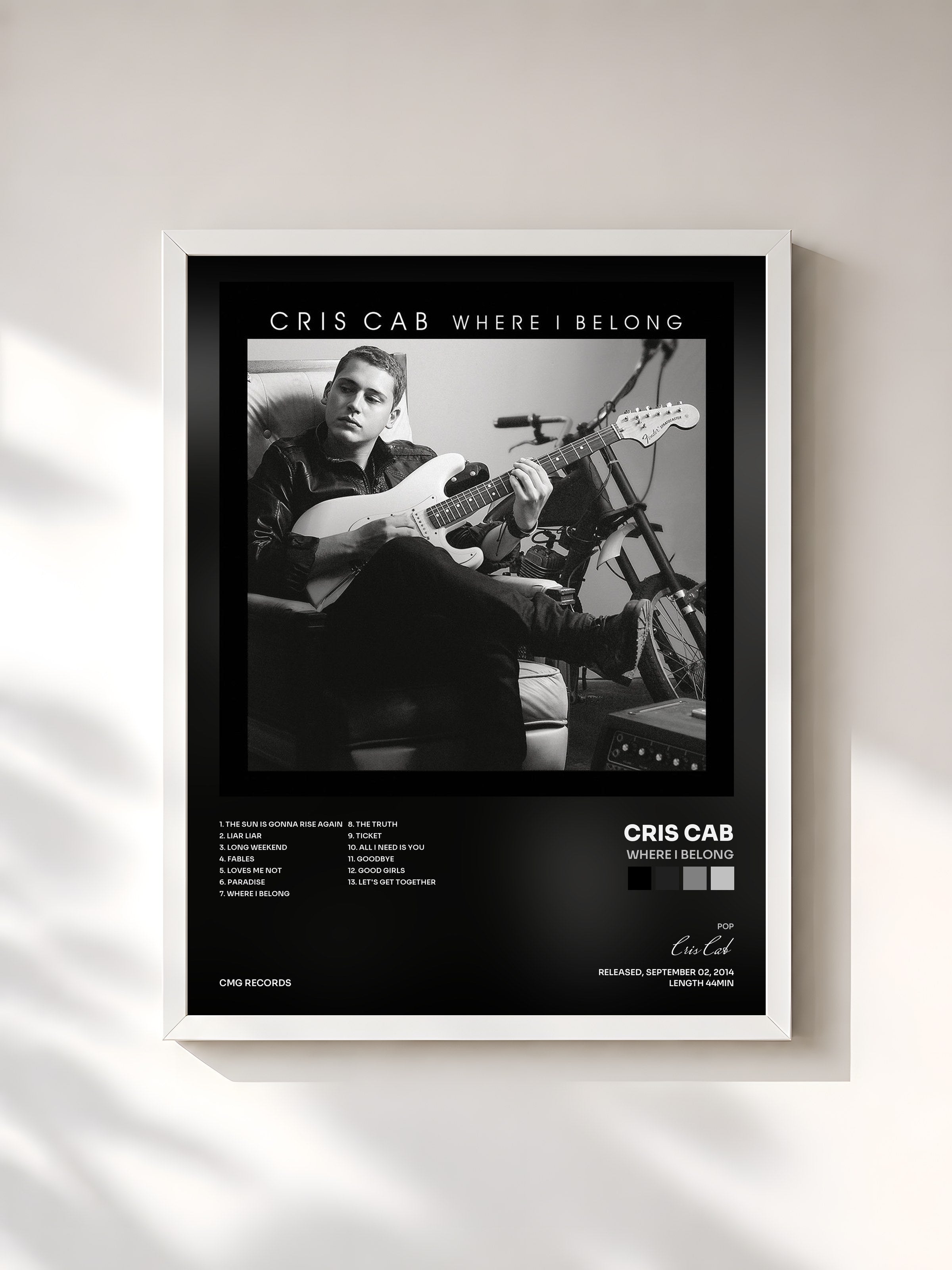 #blanc Tableau de l'album Where I Belong de Cris Cab, cadre blanc, imprimé et encadré en France