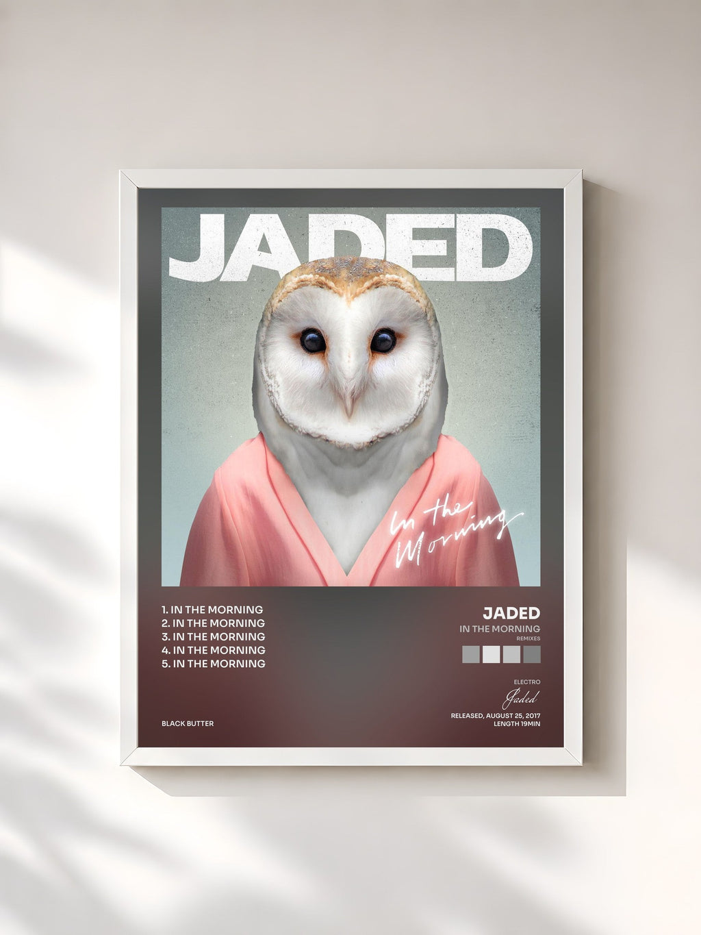 #blanc Tableau de l'album In the Morning (Remixes) de Jaded, cadre blanc, imprimé et encadré en France
