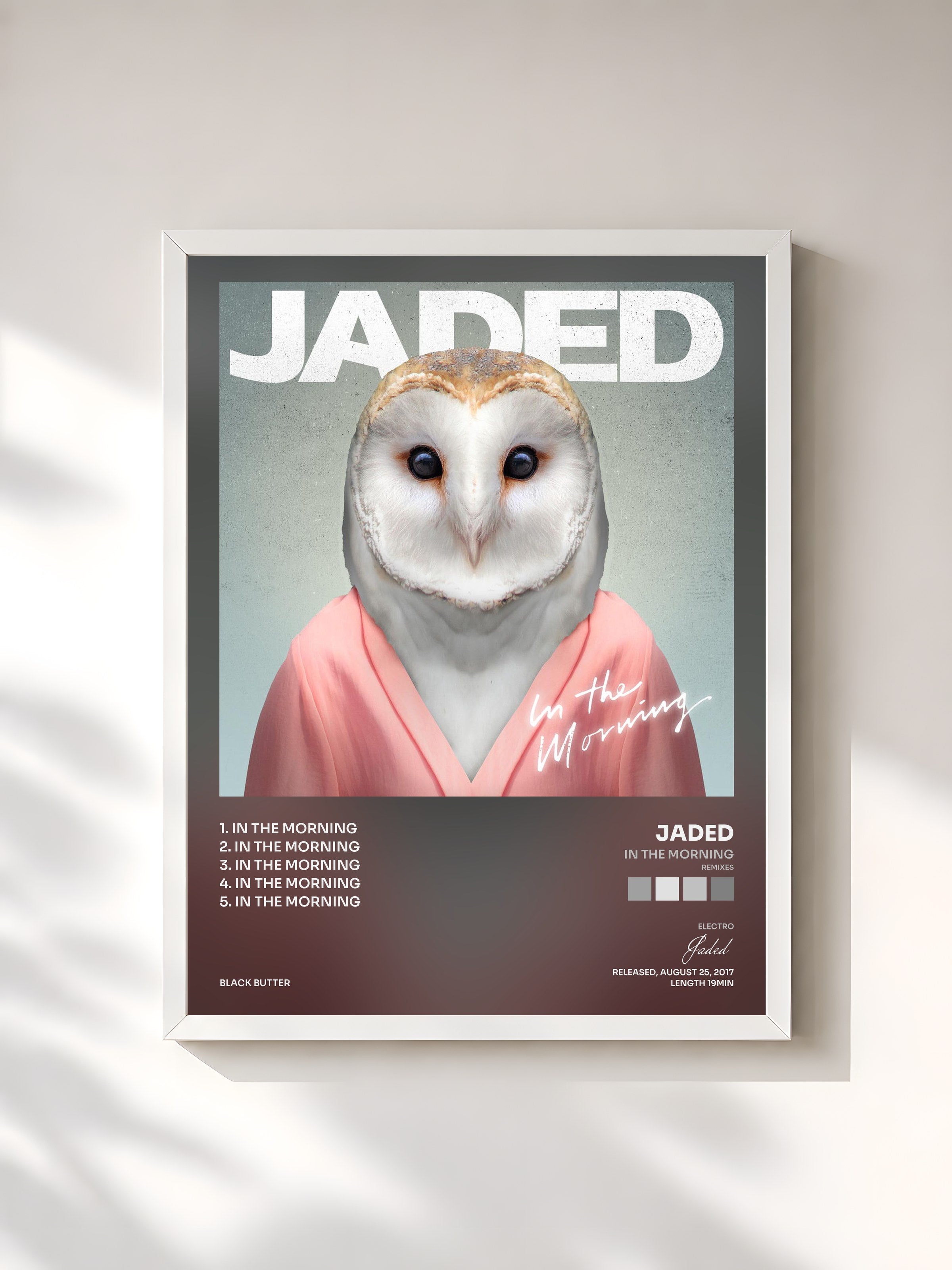 #blanc Tableau de l'album In the Morning (Remixes) de Jaded, cadre blanc, imprimé et encadré en France