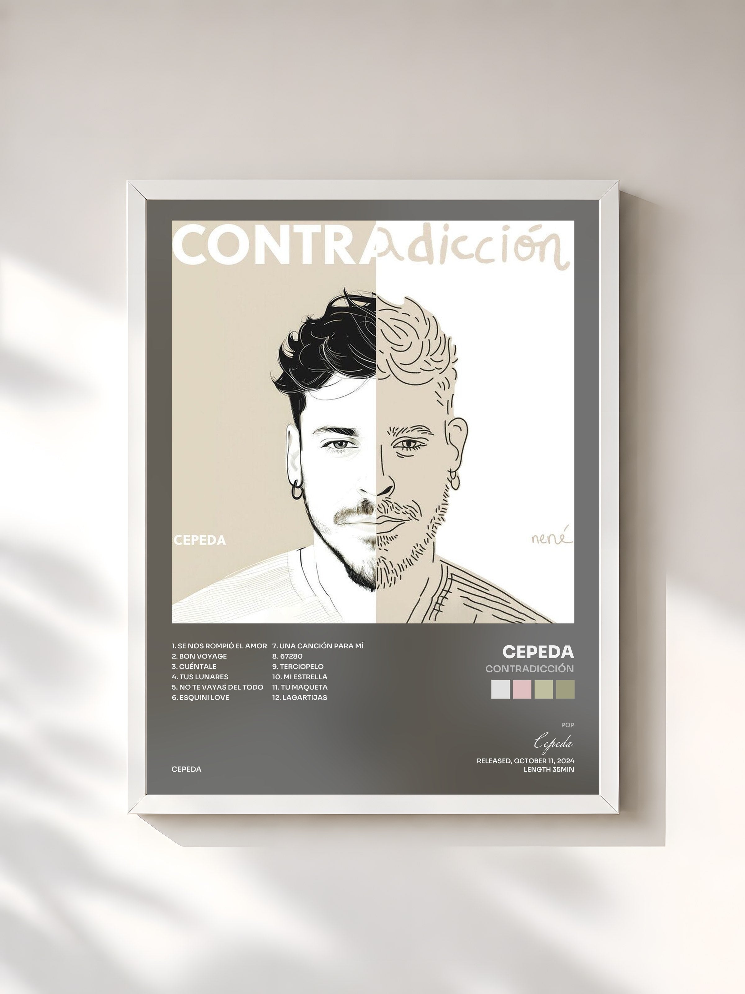 #blanc Tableau de l'album Contradicción de Cepeda, cadre blanc, imprimé et encadré en France