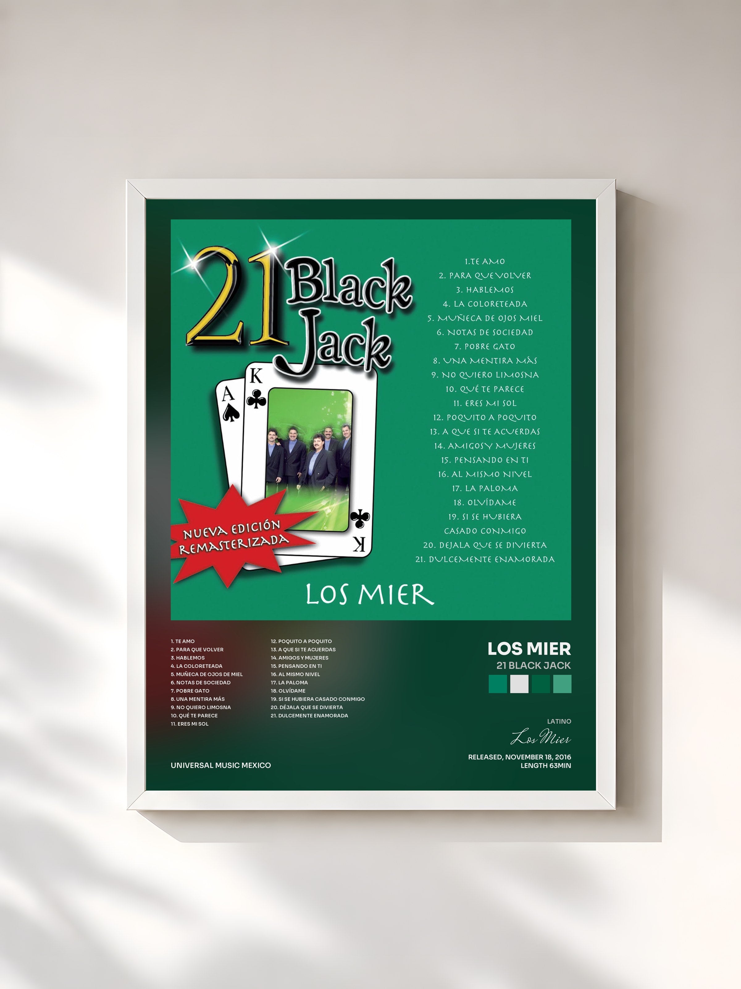 #blanc Tableau de l'album 21 Black Jack de Los Mier, cadre blanc, imprimé et encadré en France