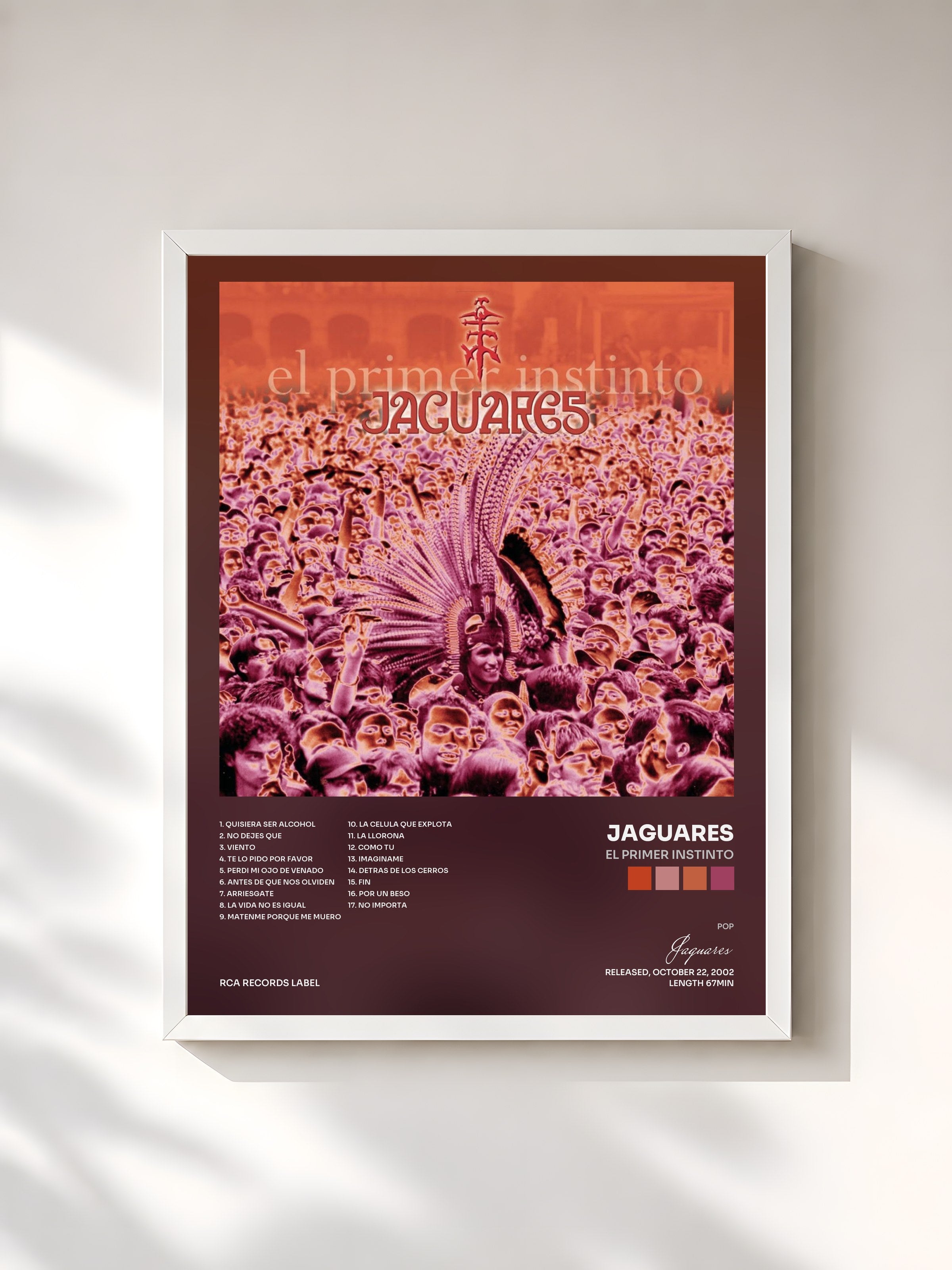 #blanc Tableau de l'album El Primer Instinto de Jaguares, cadre blanc, imprimé et encadré en France