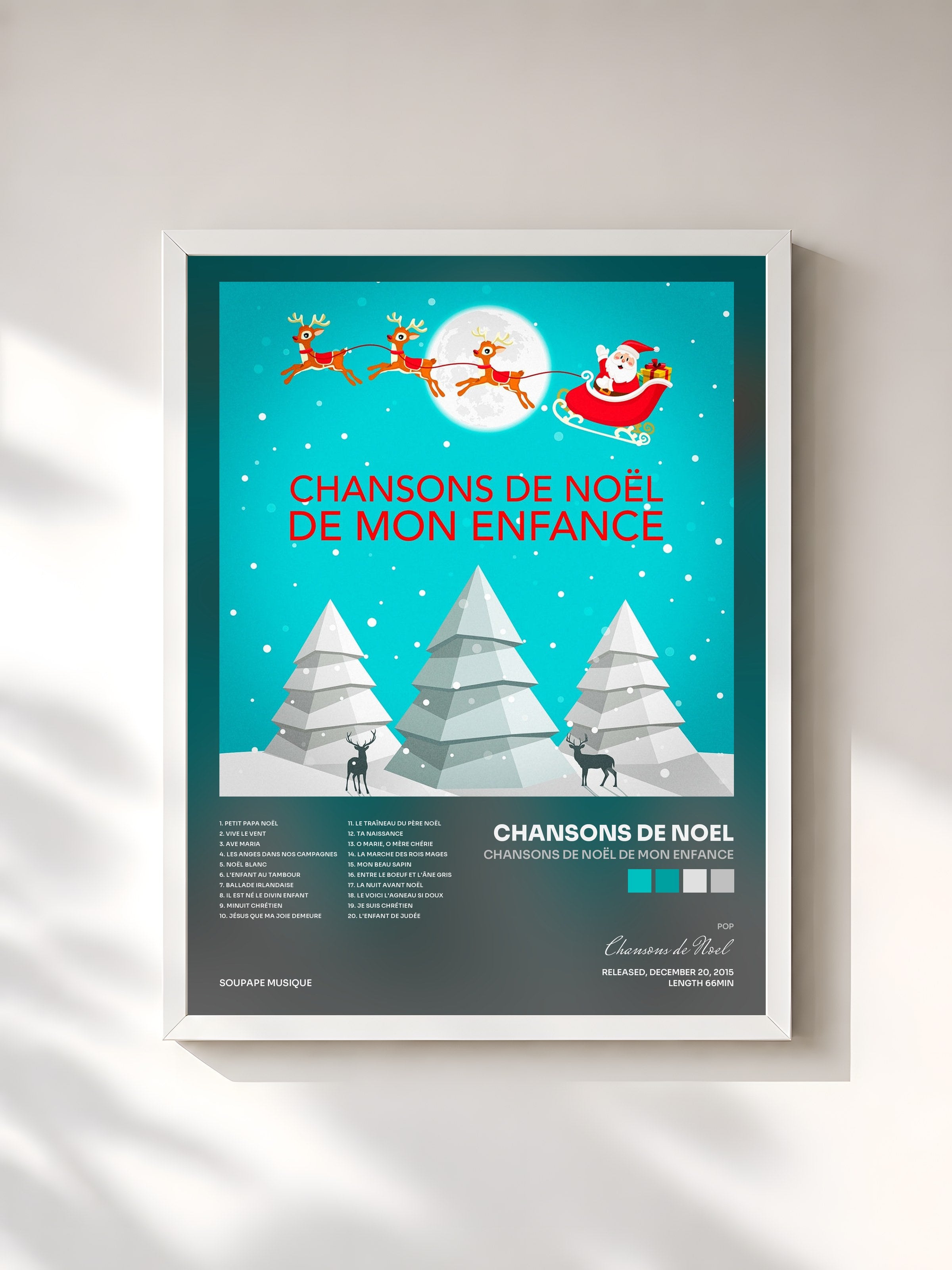 #blanc Tableau de l'album Chansons de Noël de mon enfance de Chansons de Noel, cadre blanc, imprimé et encadré en France