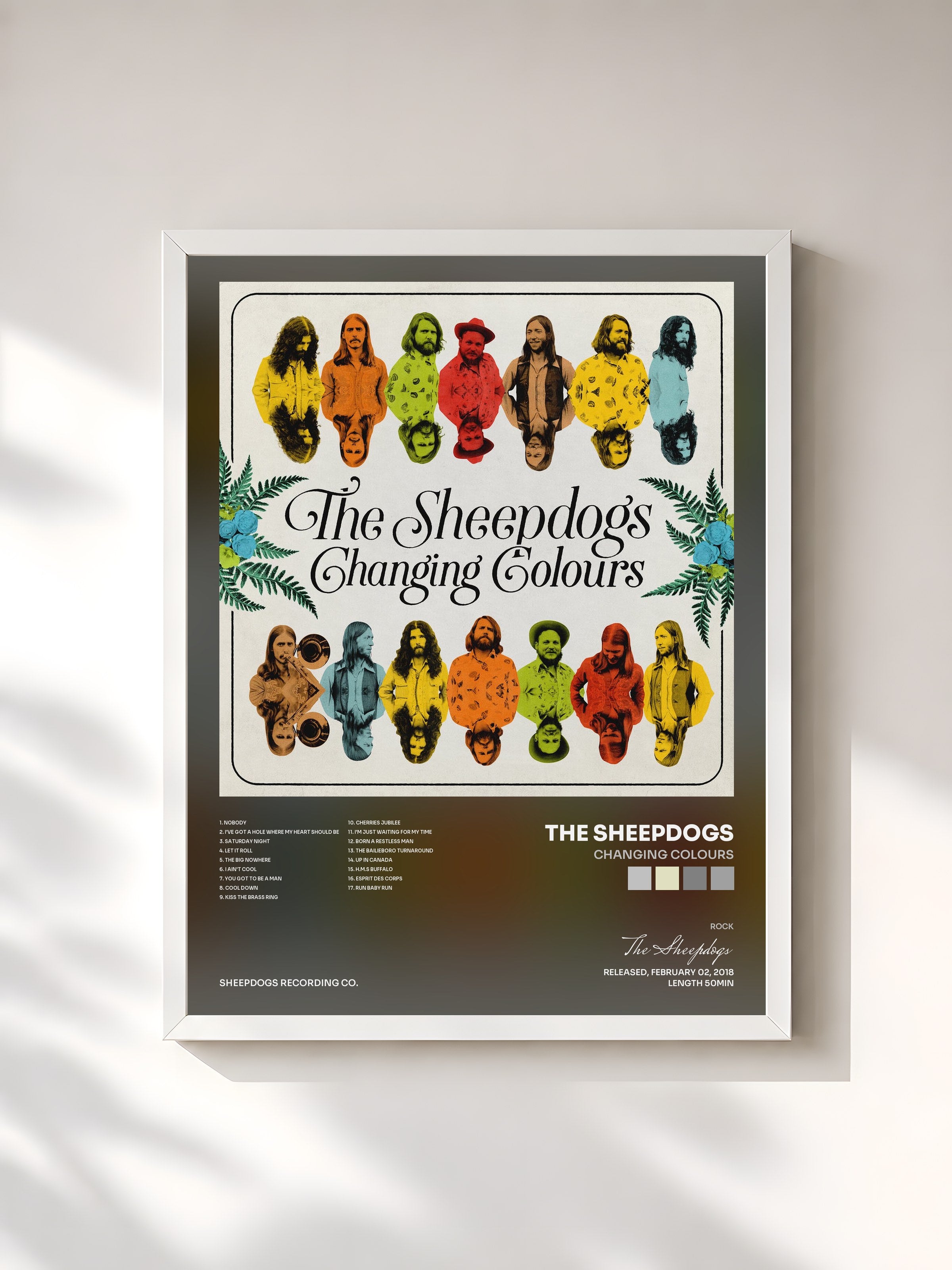 #blanc Tableau de l'album Changing Colours de The Sheepdogs, cadre blanc, imprimé et encadré en France
