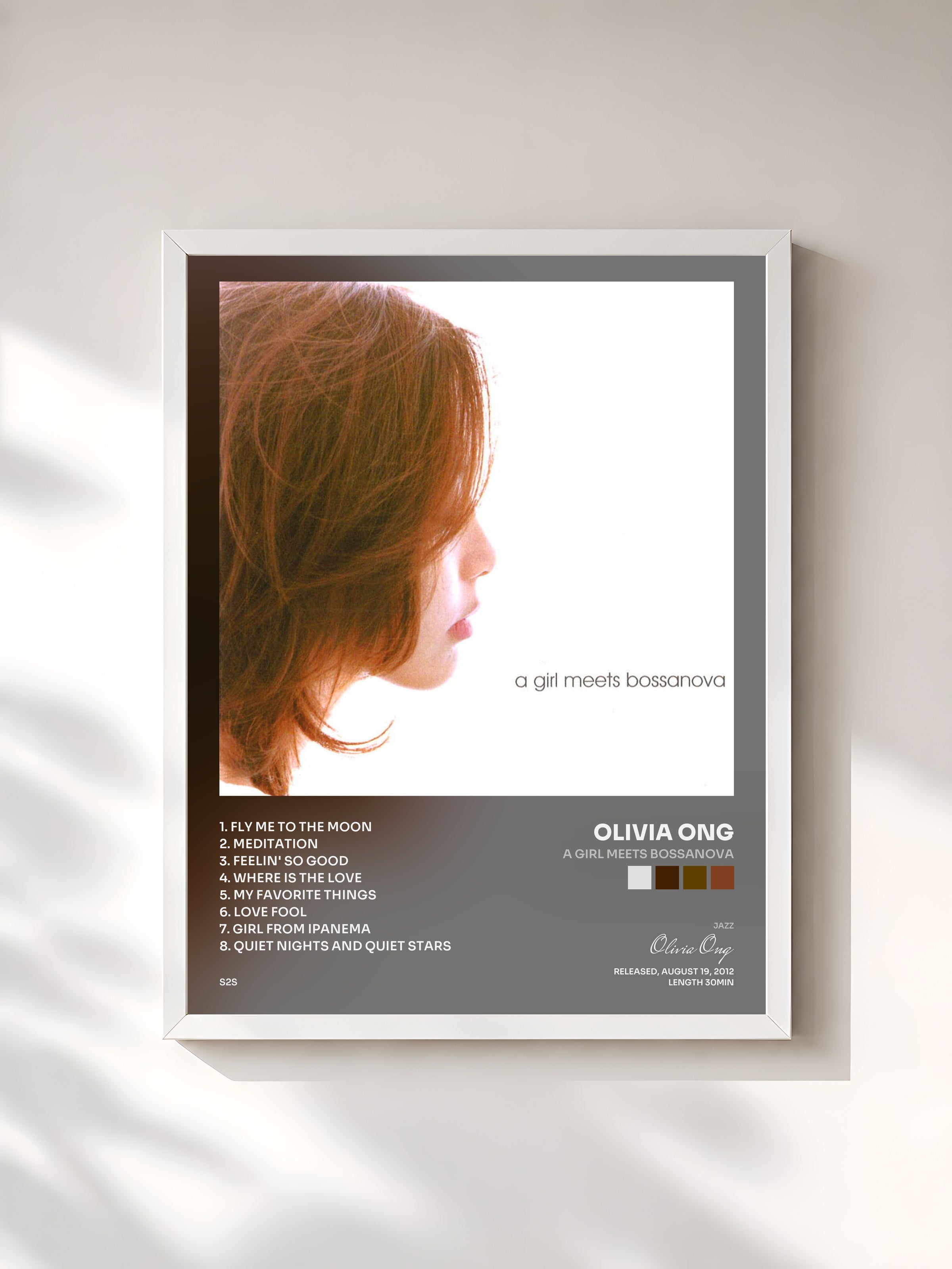 #blanc Tableau de l'album A Girl Meets Bossanova de Olivia Ong, cadre blanc, imprimé et encadré en France