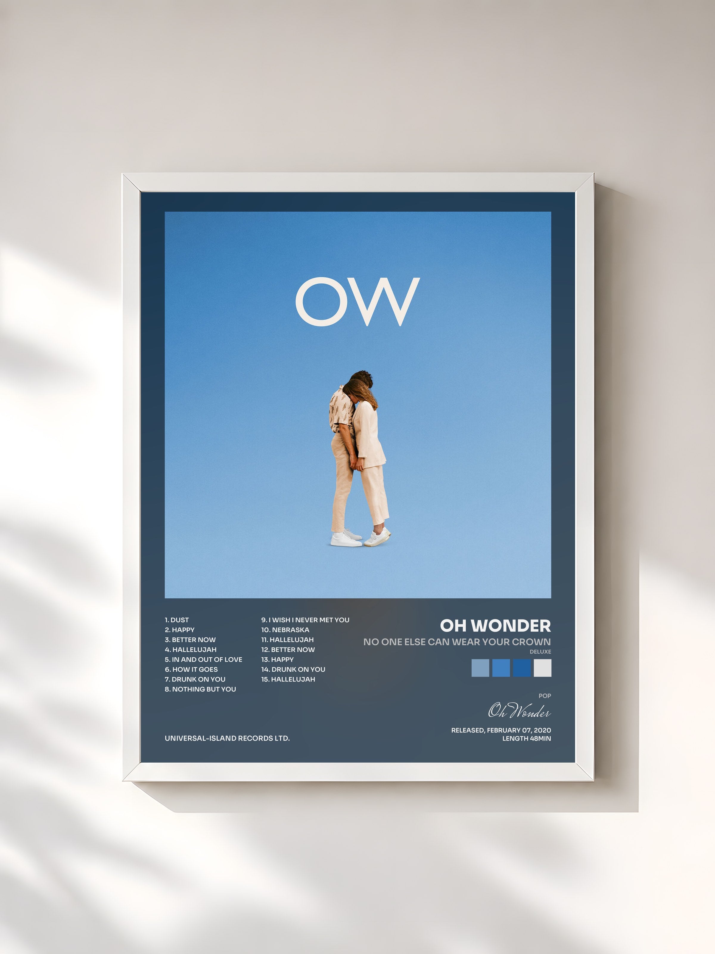 #blanc Tableau de l'album No One Else Can Wear Your Crown (Deluxe) de Oh Wonder, cadre blanc, imprimé et encadré en France