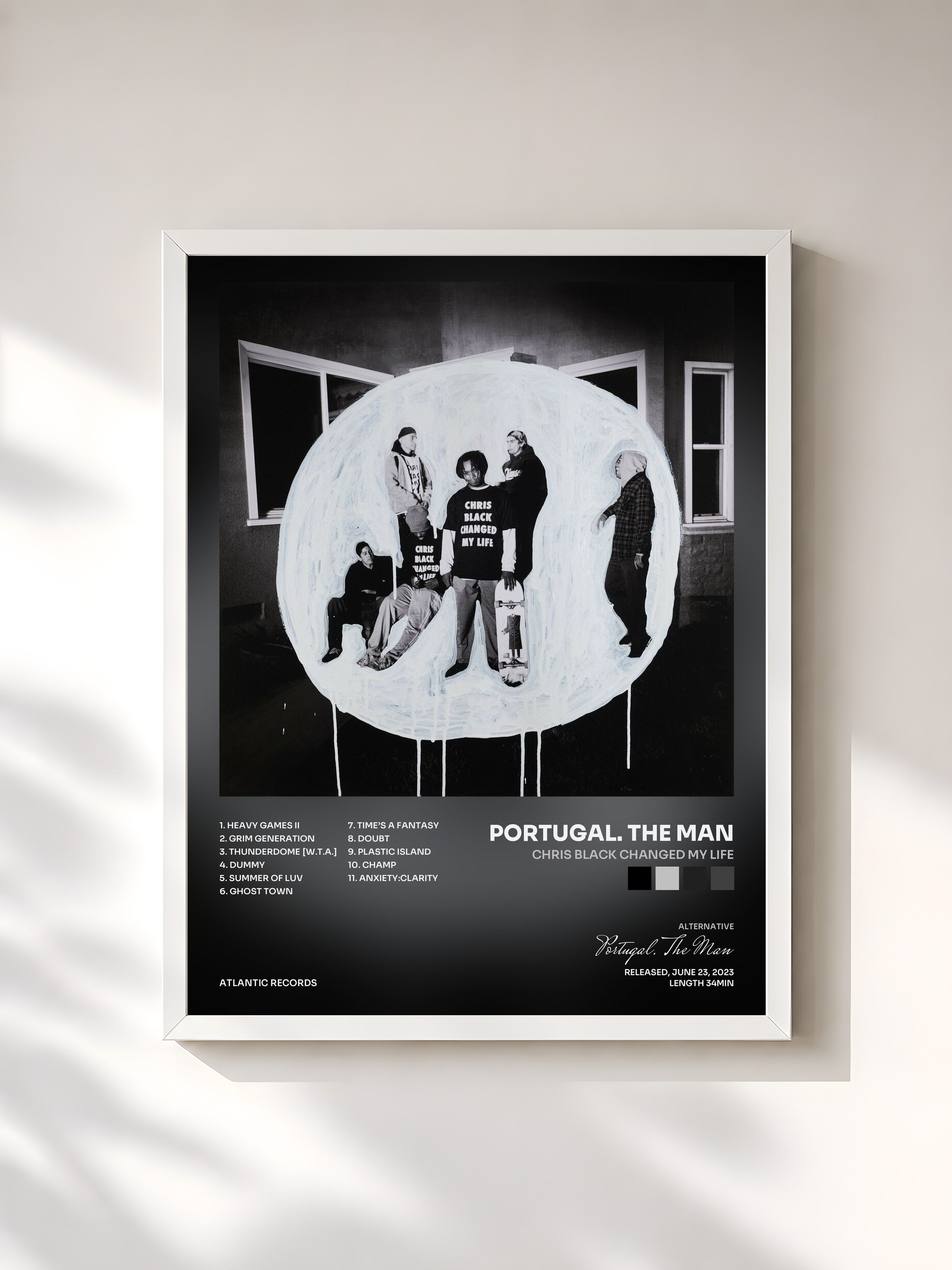 #blanc Tableau de l'album Chris Black Changed My Life de Portugal. The Man, cadre blanc, imprimé et encadré en France