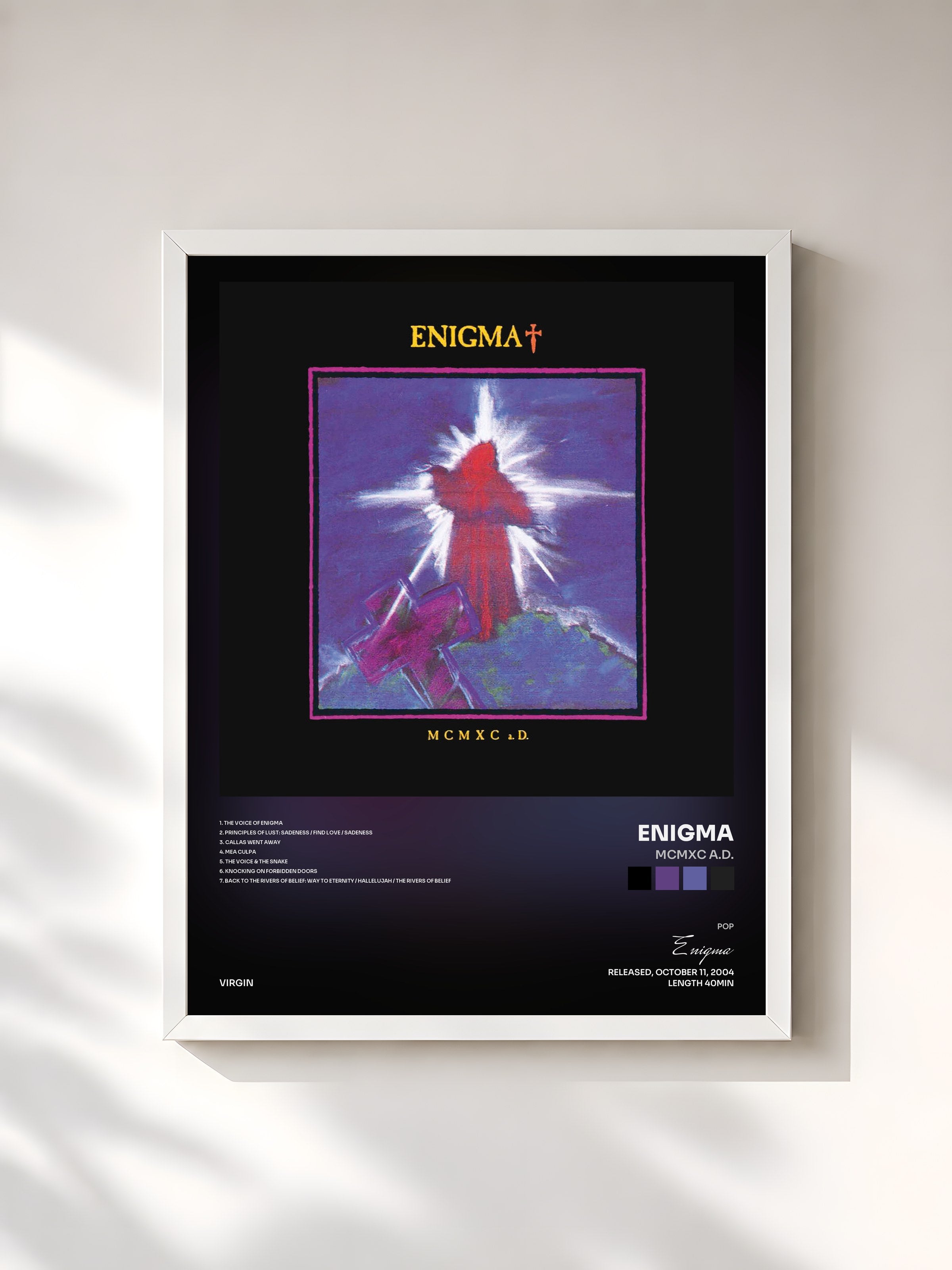 #blanc Tableau de l'album MCMXC a.D. de Enigma, cadre blanc, imprimé et encadré en France