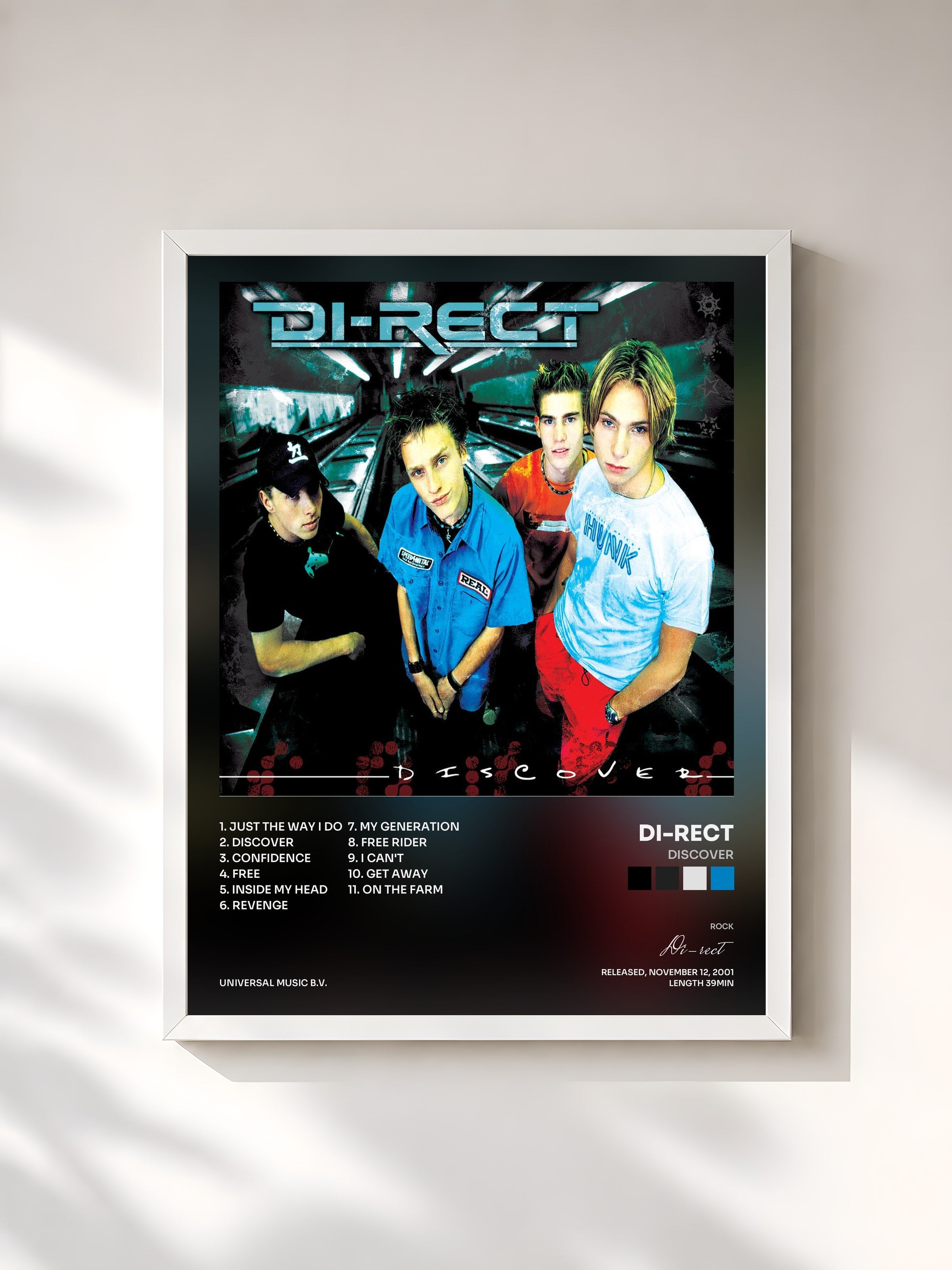 #blanc Tableau de l'album Discover de Di-rect, cadre blanc, imprimé et encadré en France