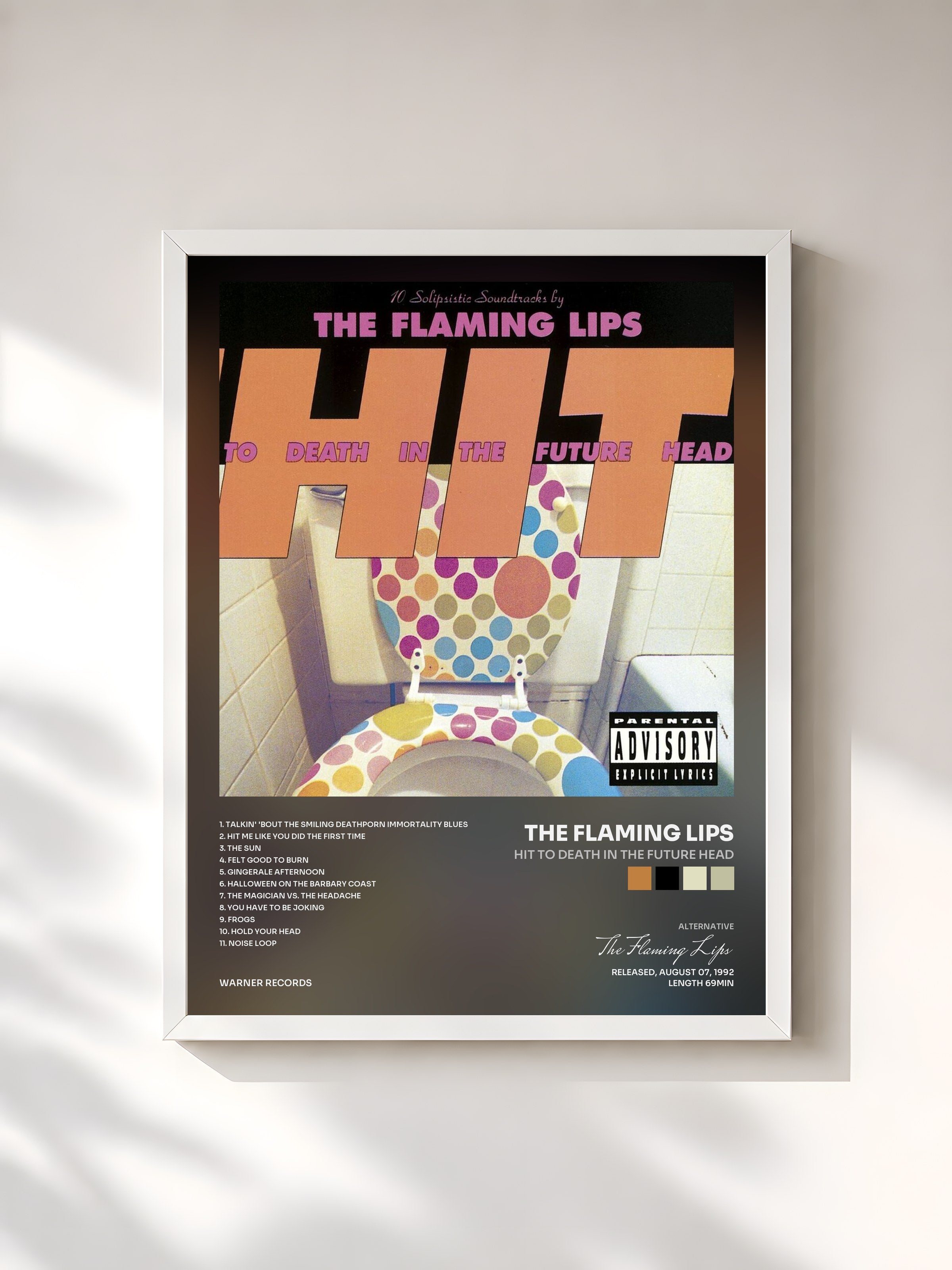 #blanc Tableau de l'album Hit to Death in the Future Head de The Flaming Lips, cadre blanc, imprimé et encadré en France