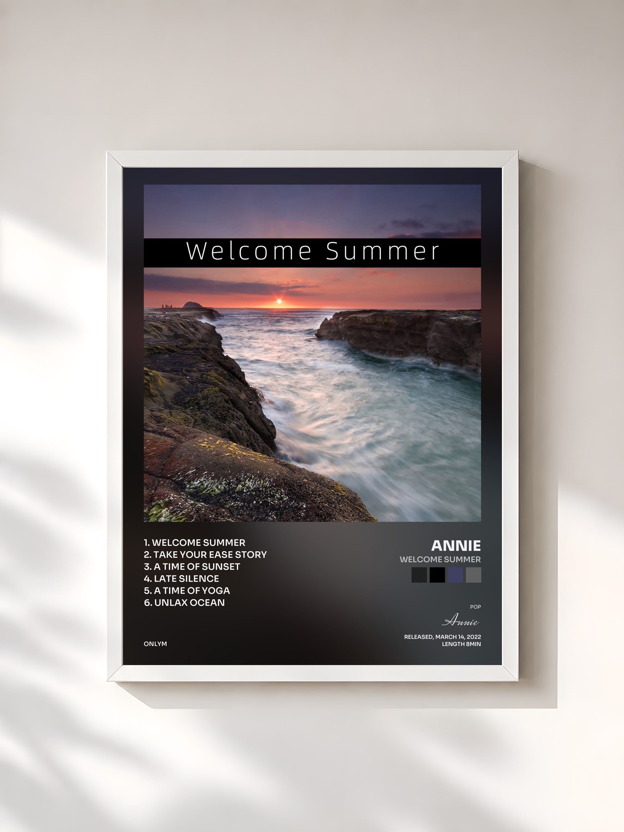 #blanc Tableau de l'album Welcome Summer de Annie, cadre blanc, imprimé et encadré en France