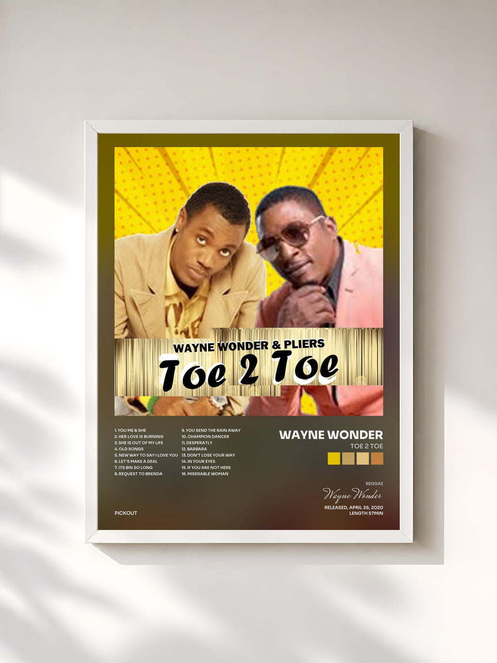 #blanc Tableau de l'album Toe 2 Toe de Wayne Wonder, cadre blanc, imprimé et encadré en France