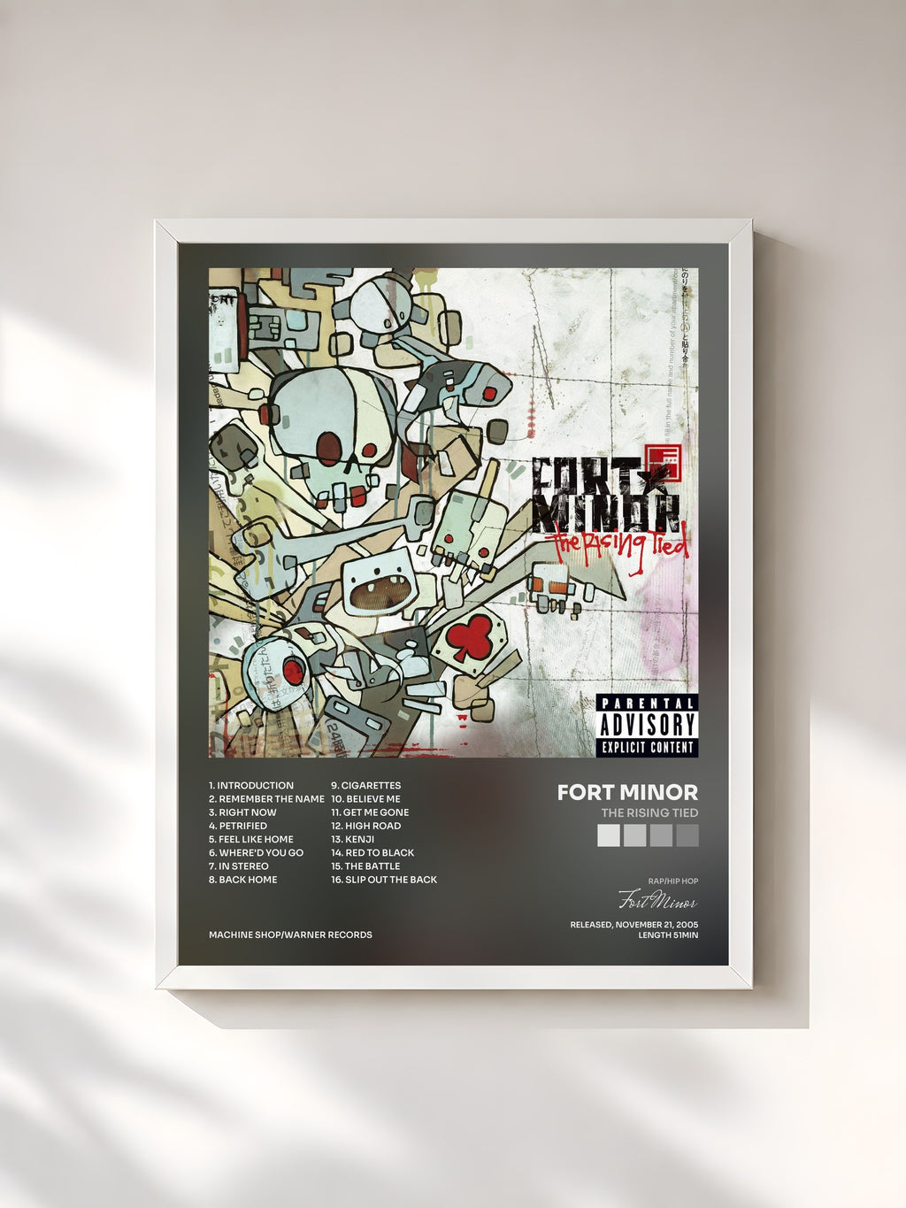 #blanc Tableau de l'album The Rising Tied de Fort Minor, cadre blanc, imprimé et encadré en France