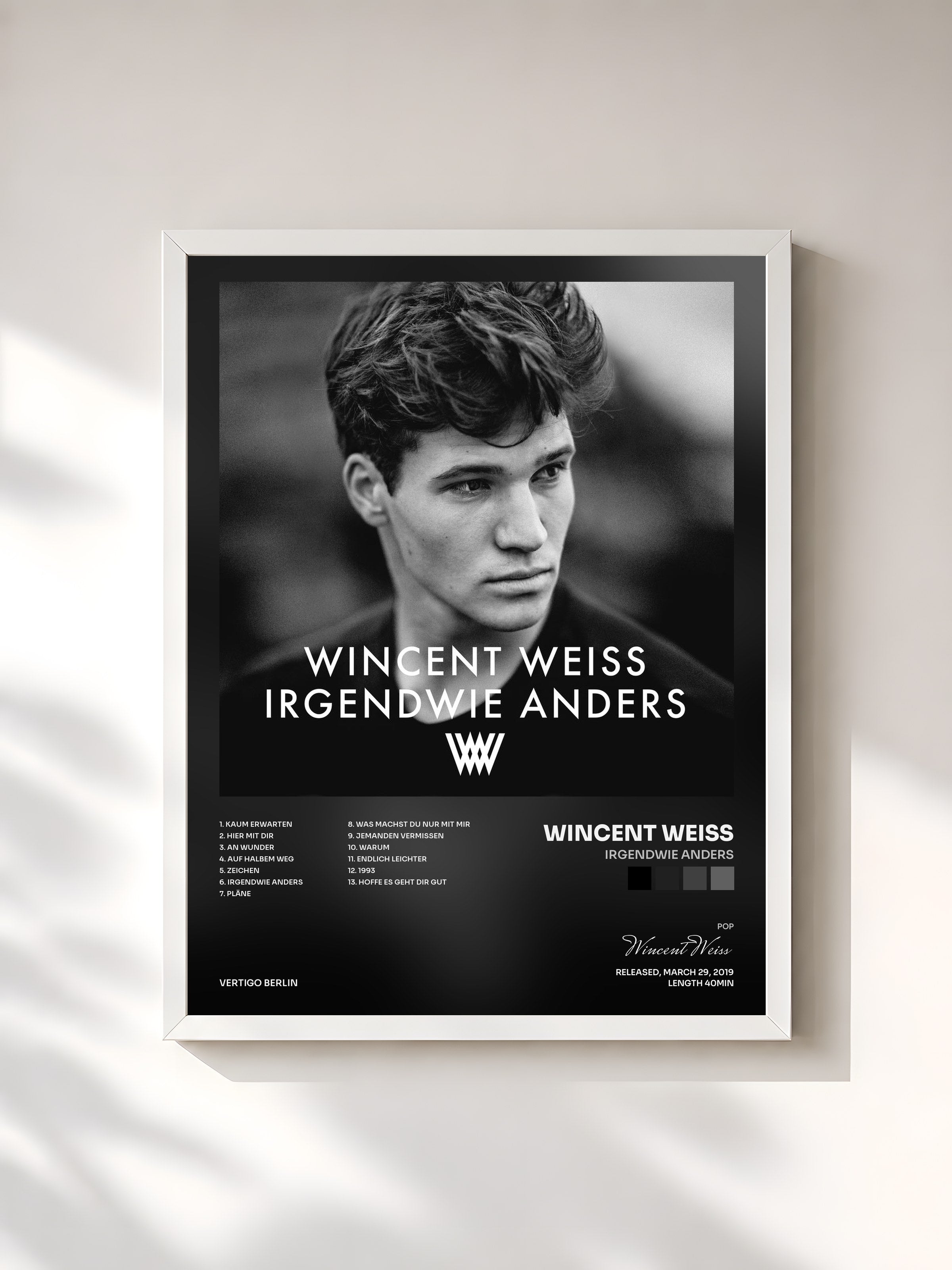 #blanc Tableau de l'album Irgendwie anders de Wincent Weiss, cadre blanc, imprimé et encadré en France