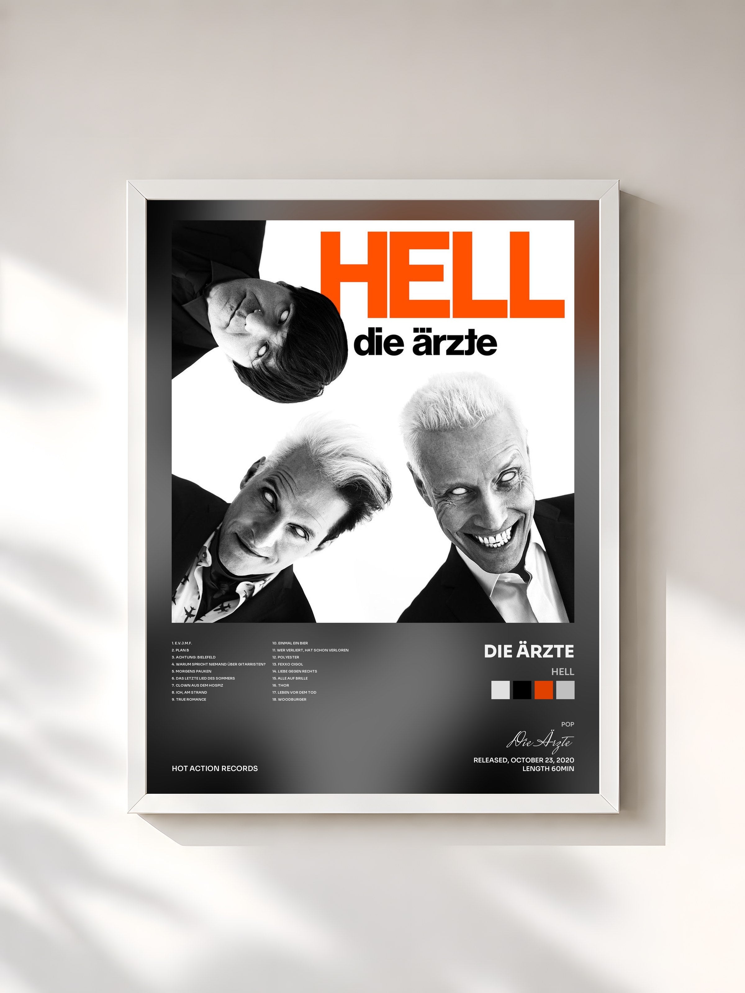 #blanc Tableau de l'album HELL de Die Ärzte, cadre blanc, imprimé et encadré en France
