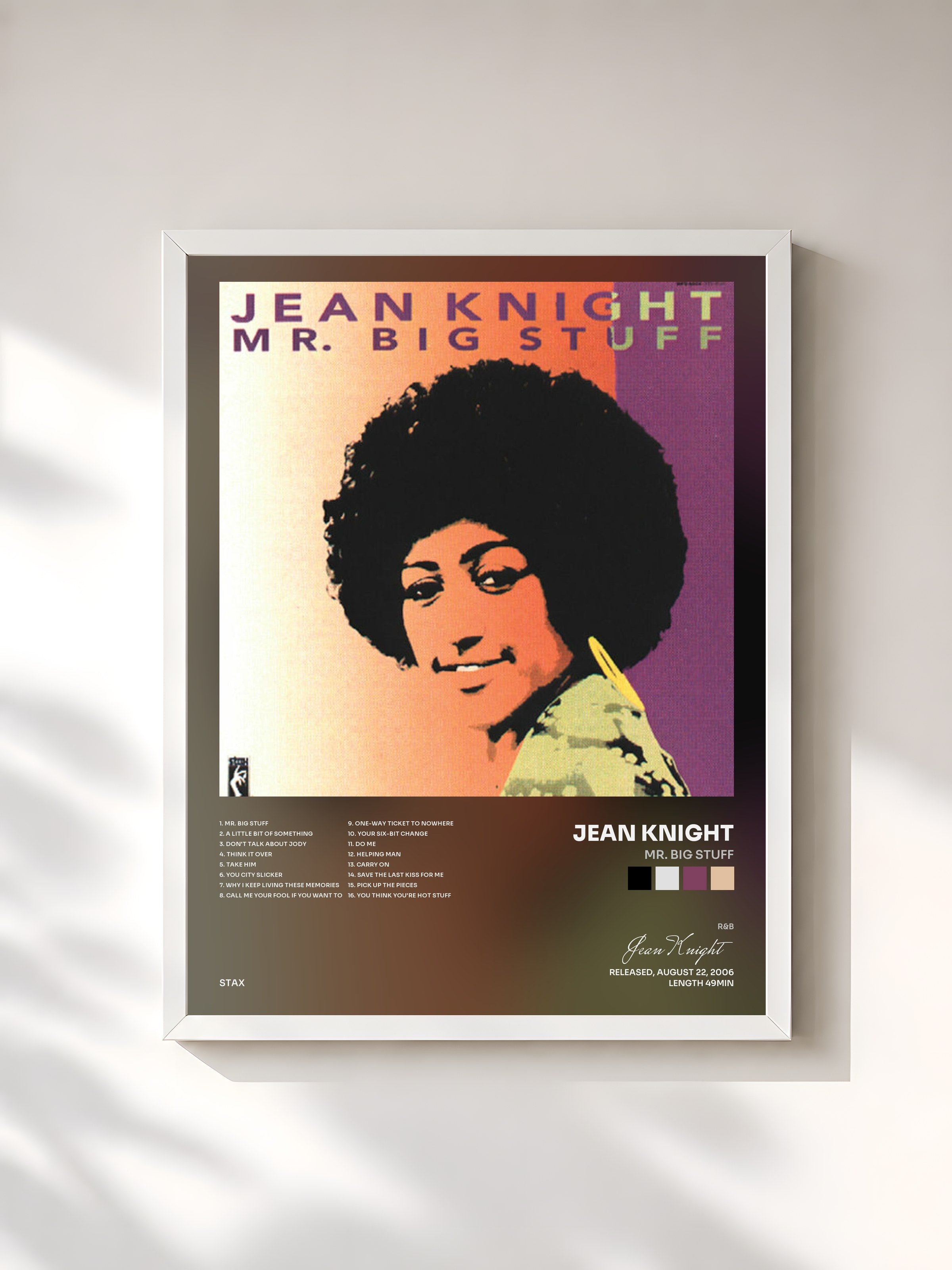 #blanc Tableau de l'album Mr. Big Stuff de Jean Knight, cadre blanc, imprimé et encadré en France