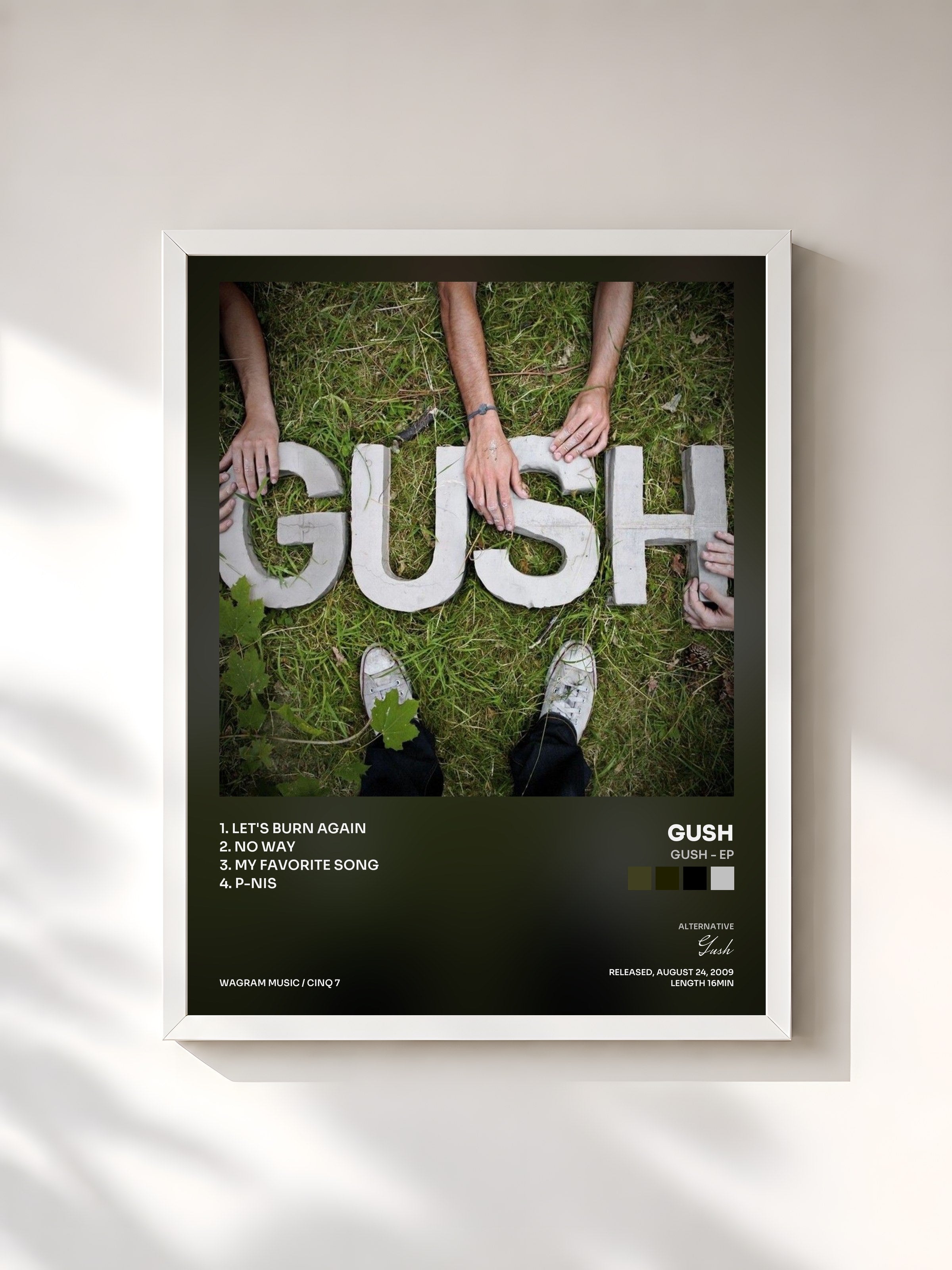 #blanc Tableau de l'album Gush - EP de Gush, cadre blanc, imprimé et encadré en France